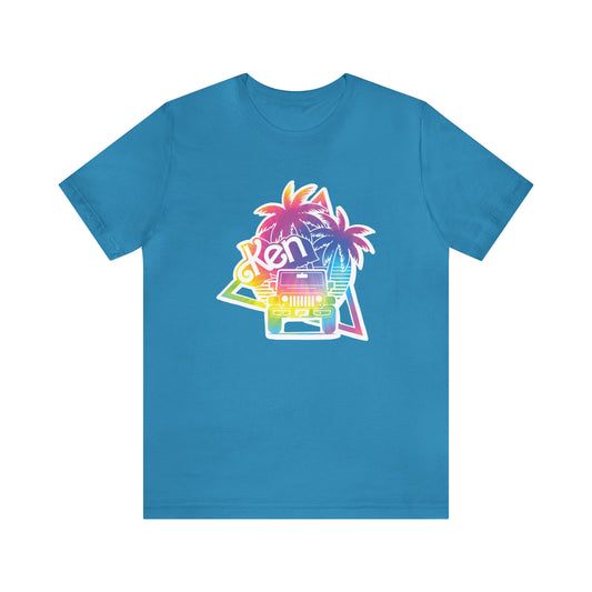 White sticker tie dye, Beep Beep KEN Jeep, Unisex Jersey Short Sleeve Tee