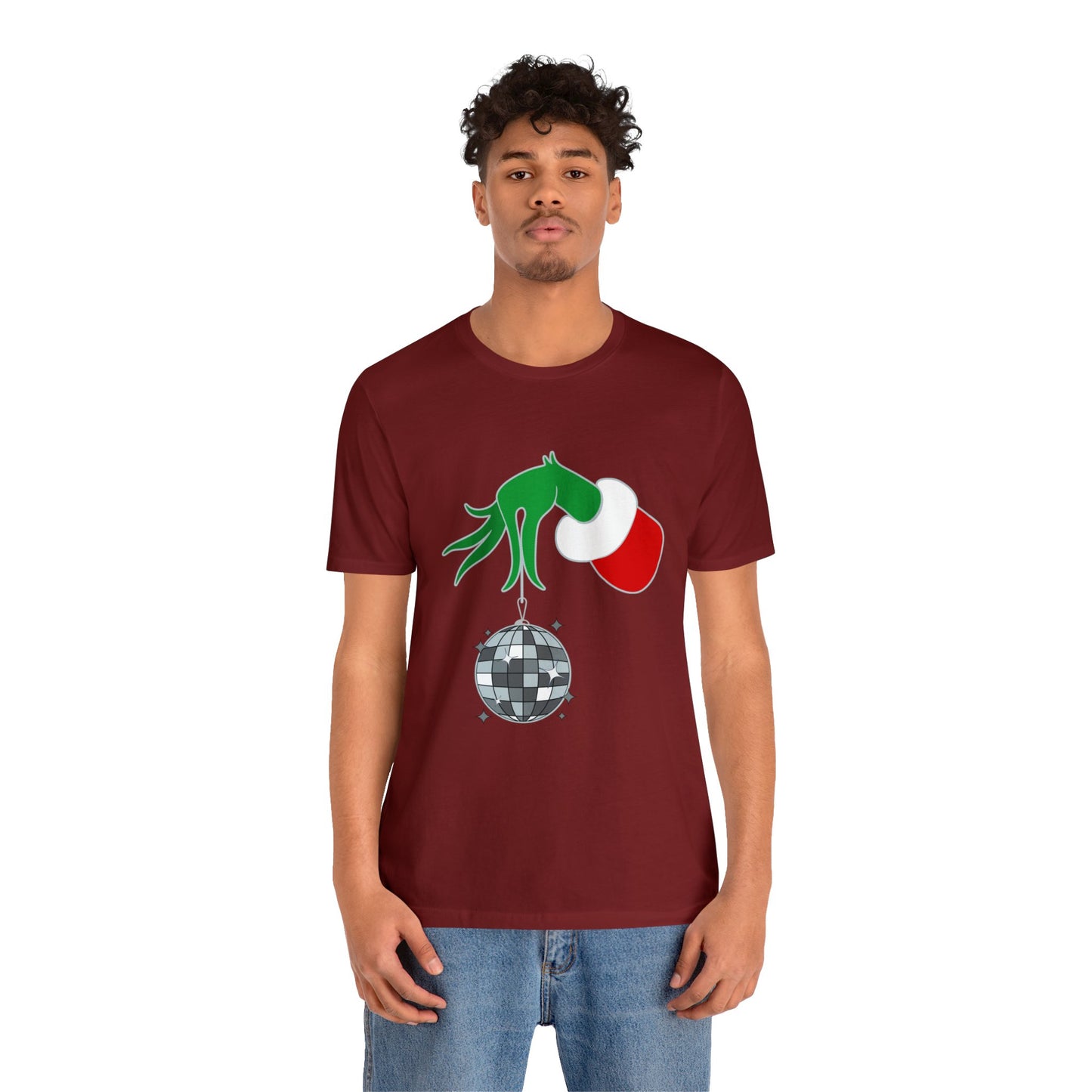 Back design - Grinchy Groovy and Bright Jingle Disco Ball - Unisex T-shirt