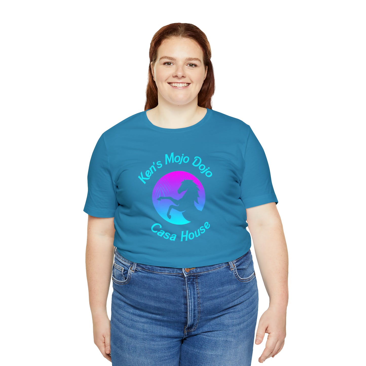 Neon Teal Moon: Mojo Dojo Casa House, Unisex Jersey Short Sleeve Tee
