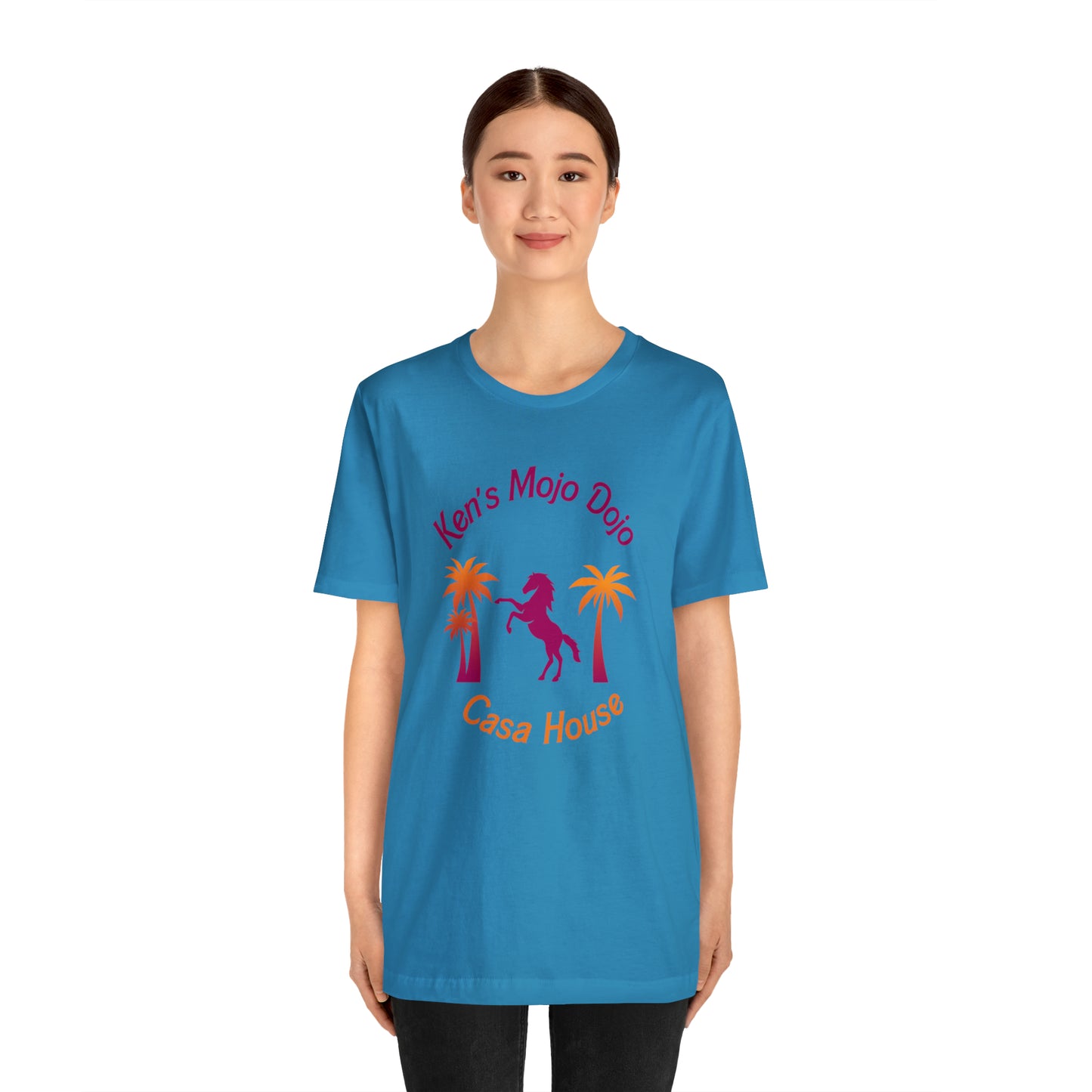 Warm Neon Palm Horse, Mojo Dojo Casa House, Unisex Jersey Short Sleeve Tee