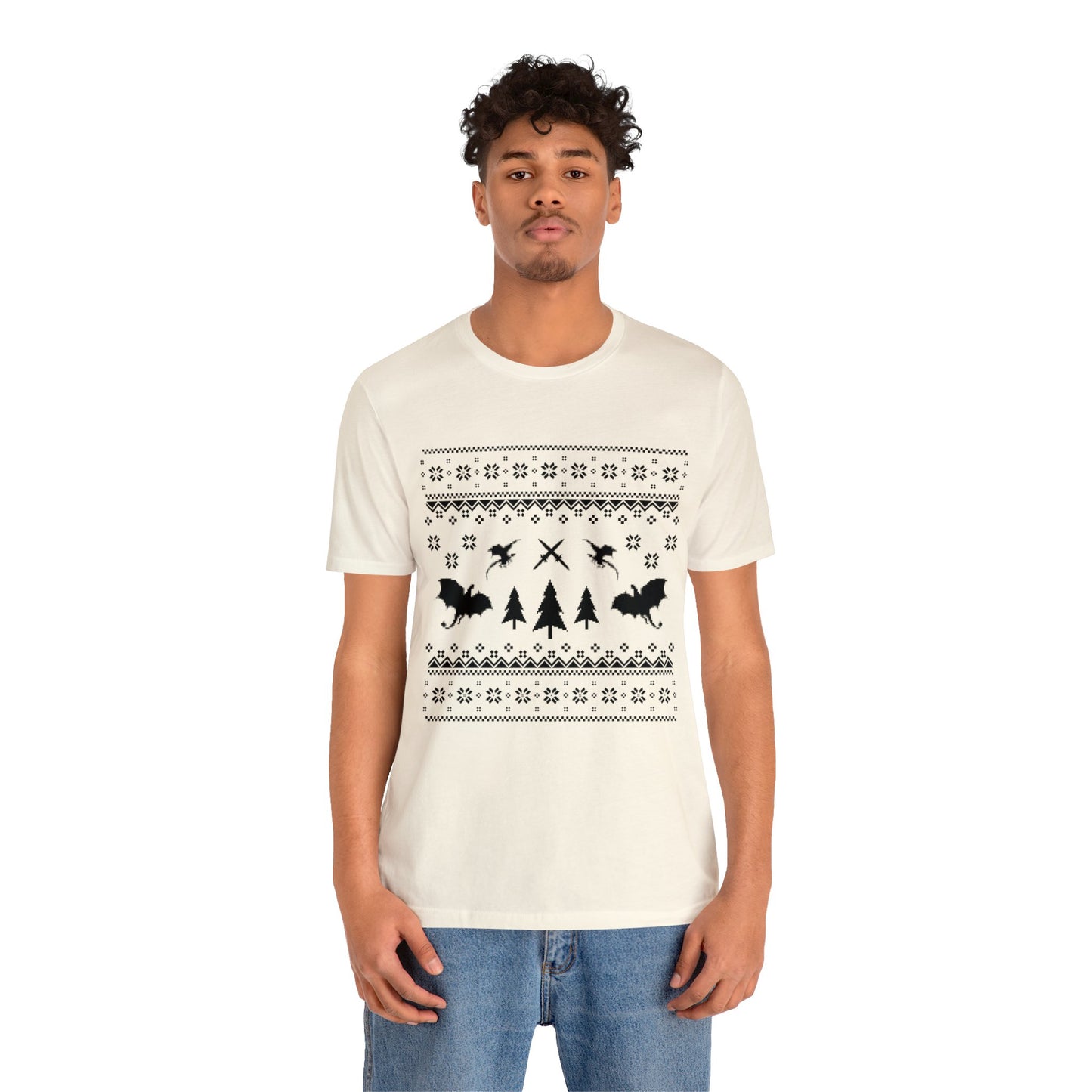 8-bit Fair Isle Dragon Christmas - Version 3 - Unisex T-shirt