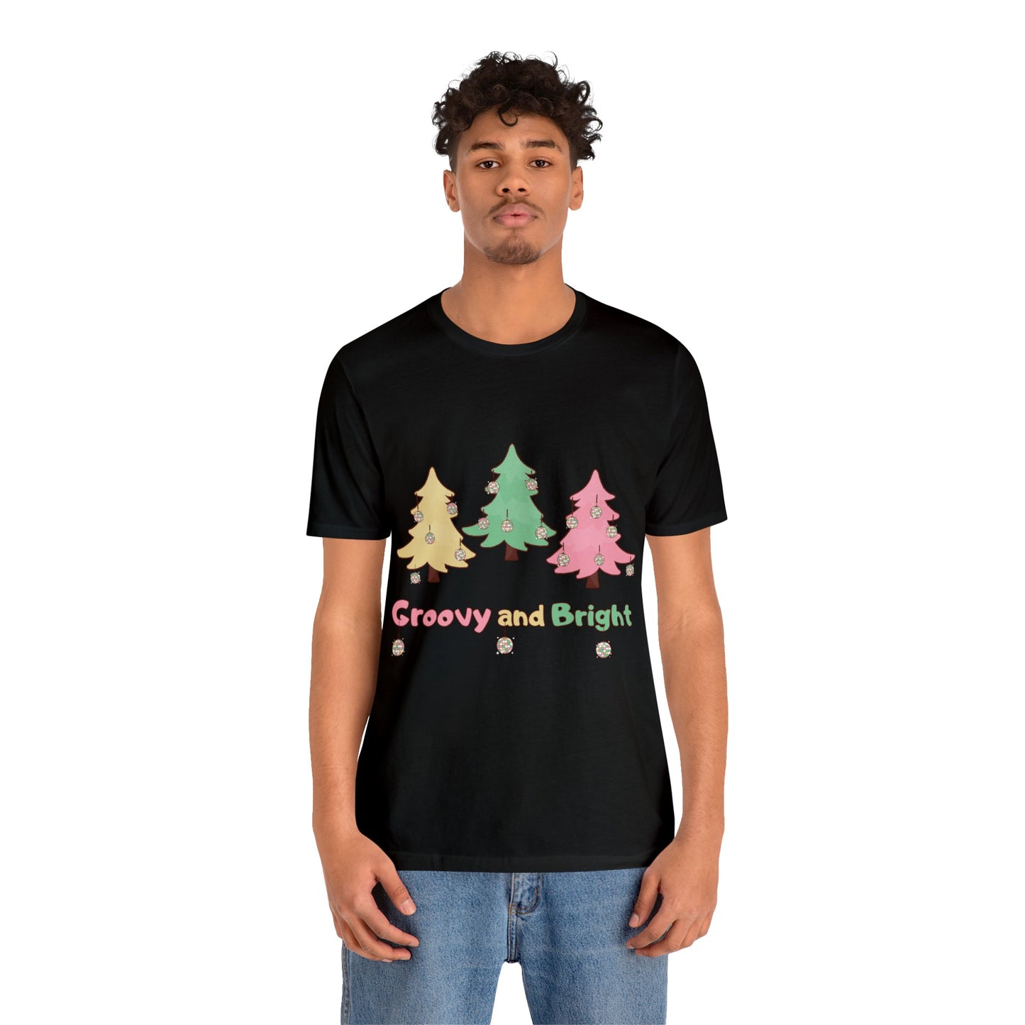 Pink Trees Farm Groovy and Bright Jingle Disco Ball on back - Unisex T-shirt