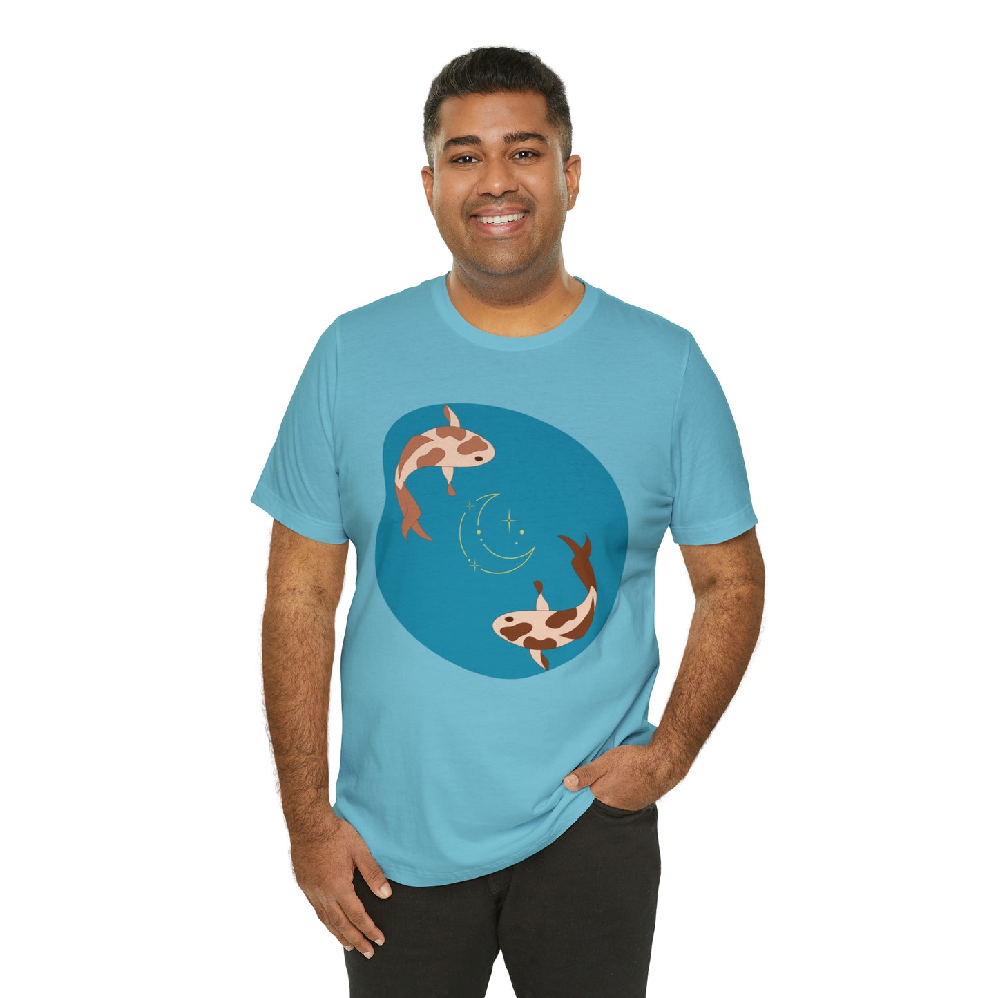 Blue Pond Moon Koi, Unisex Jersey Short Sleeve Tee