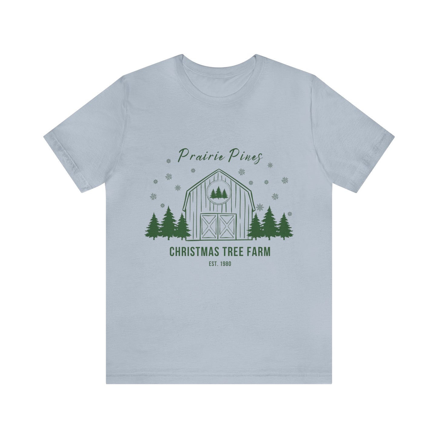 Green Text Prairie Pines with back design Thick and Sprucey Christmas Trees - Unisex T-shirt