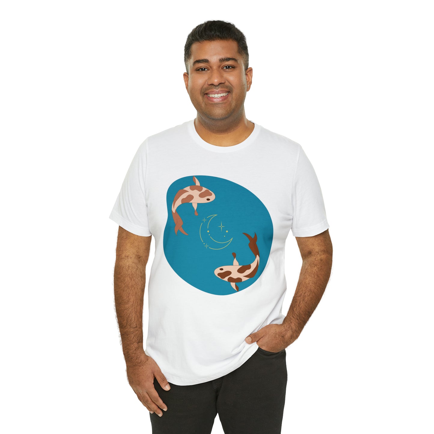 Blue Pond Moon Koi, Unisex Jersey Short Sleeve Tee