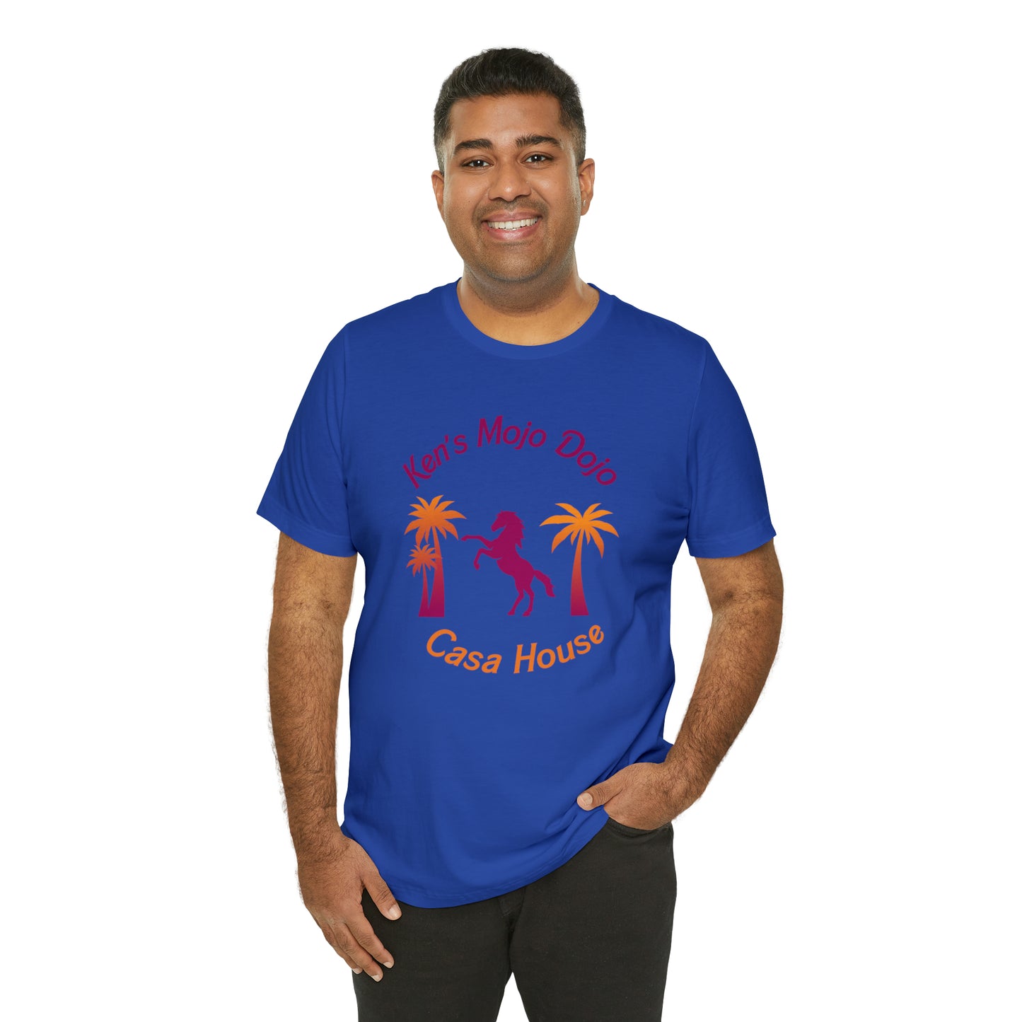 Warm Neon Palm Horse, Mojo Dojo Casa House, Unisex Jersey Short Sleeve Tee