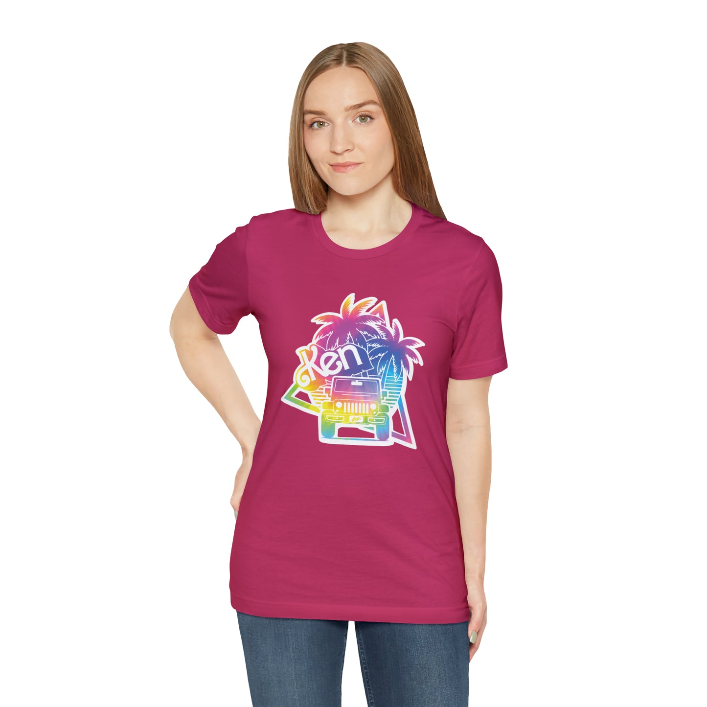 White sticker tie dye, Beep Beep KEN Jeep, Unisex Jersey Short Sleeve Tee