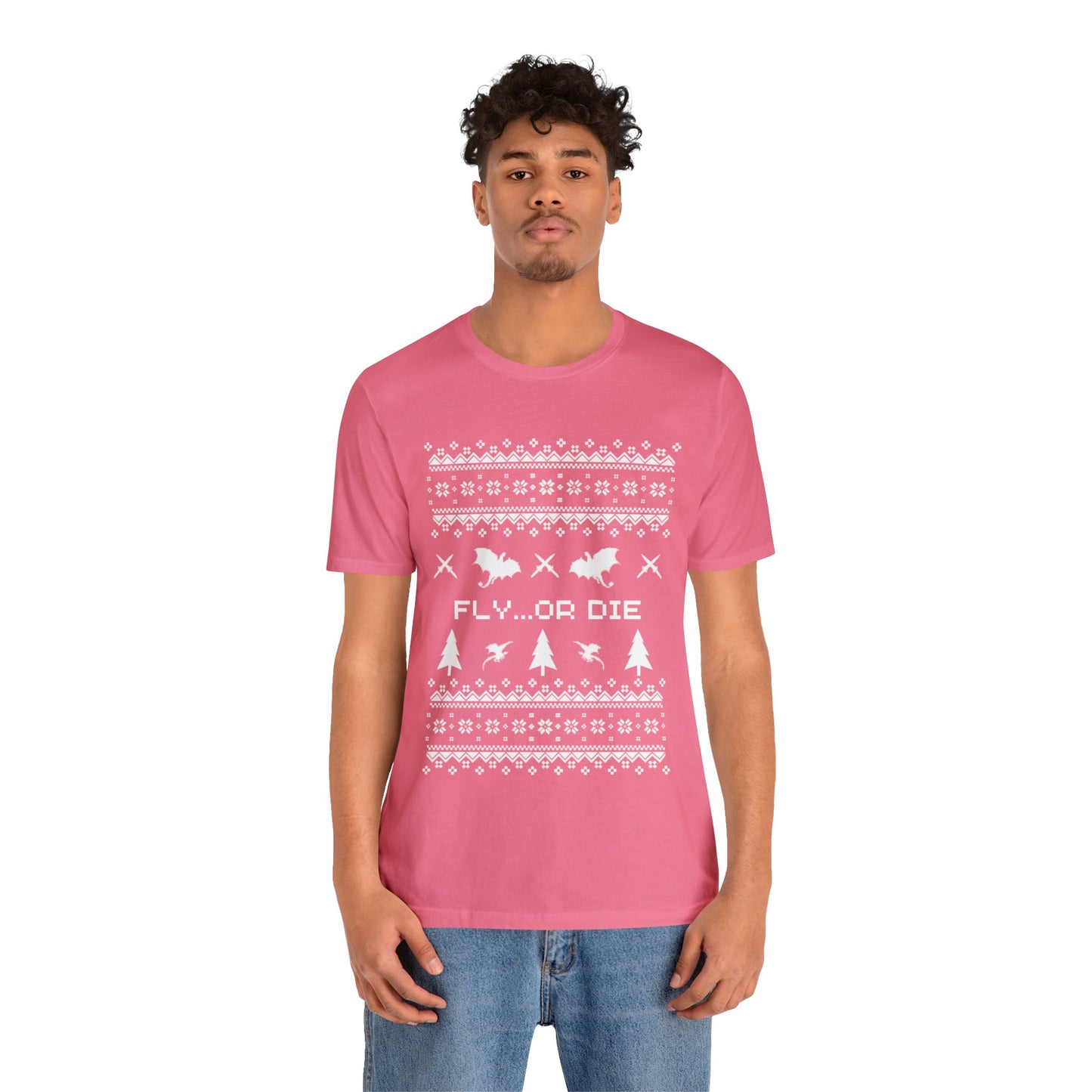 8-bit Fair Isle Dragon Christmas - Version 2 - Unisex T-shirt