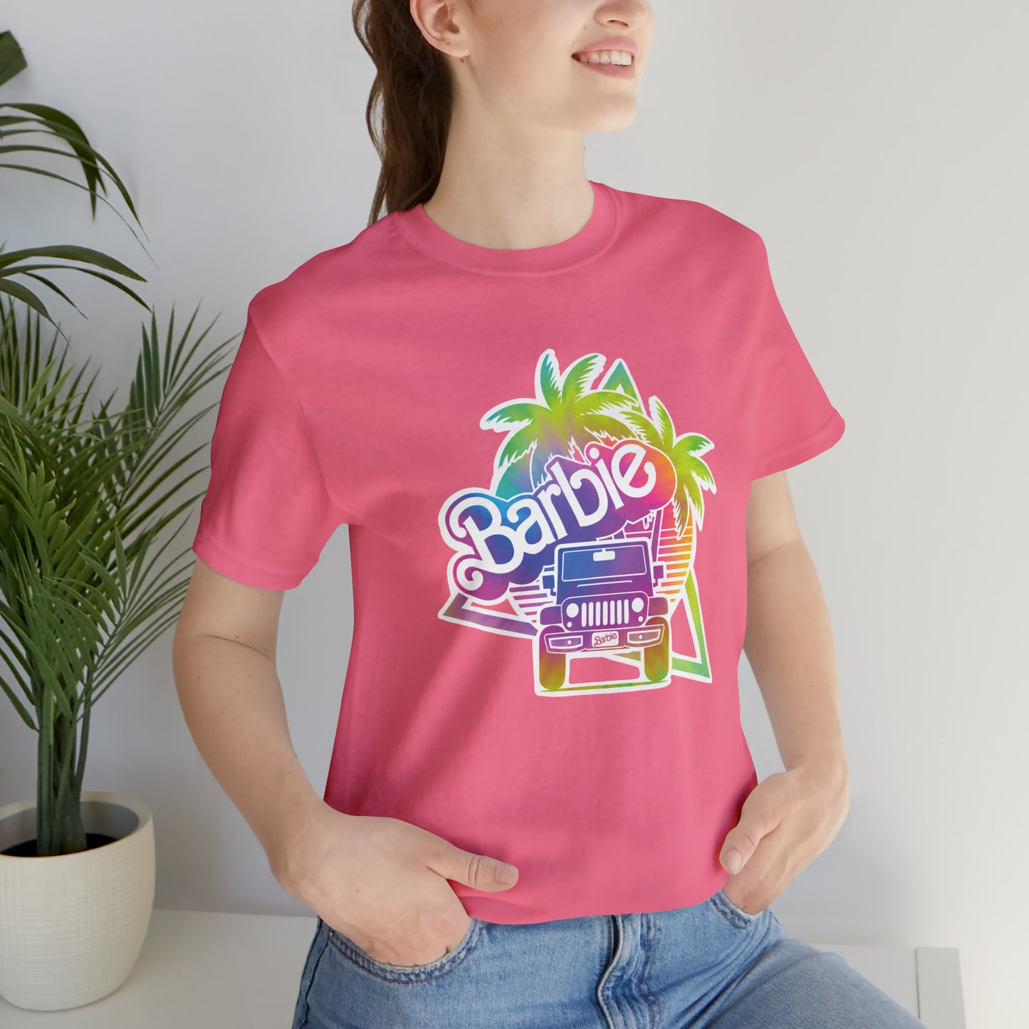 Tie dye 1, Beep Beep Barbie Jeep, Unisex Jersey Short Sleeve Tee