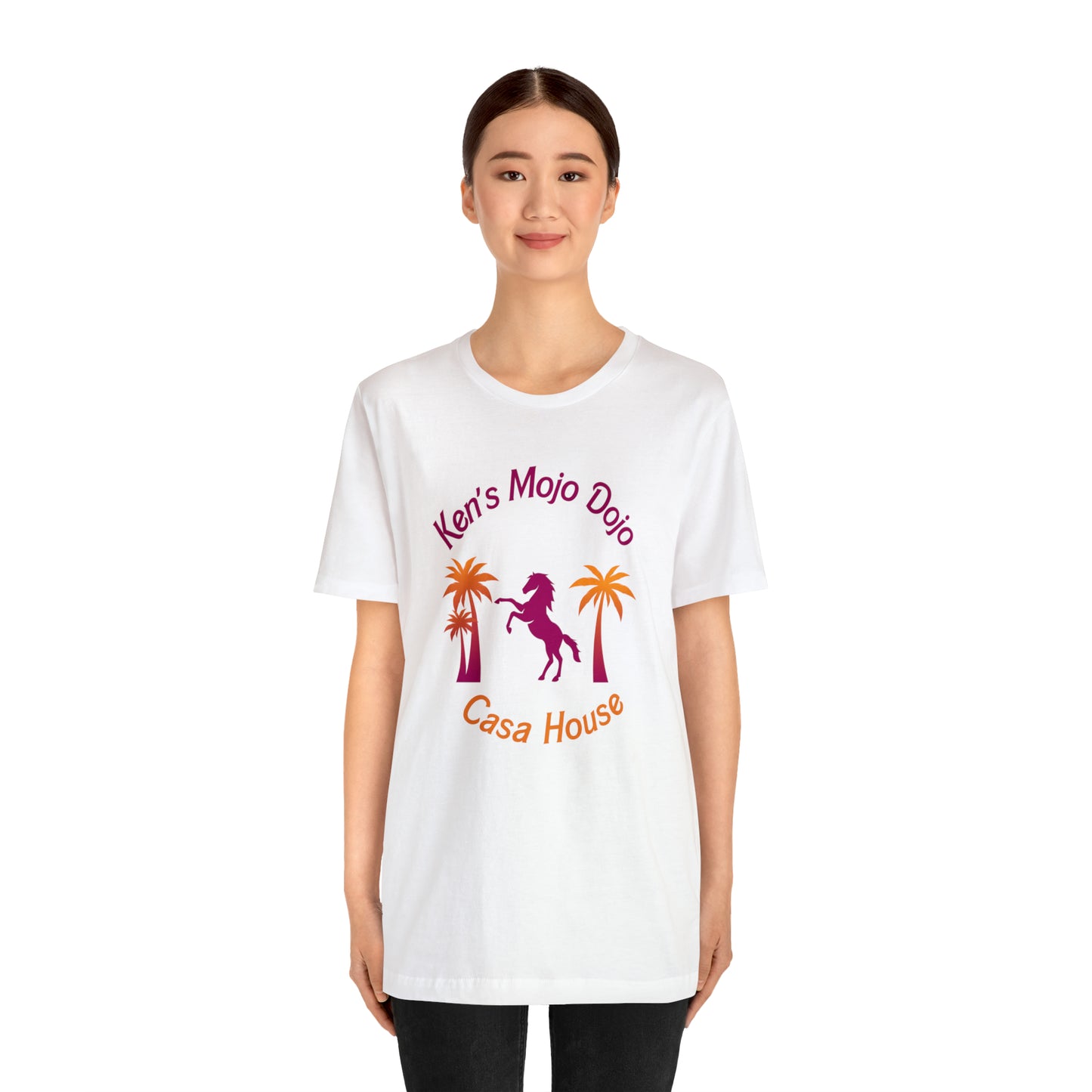 Warm Neon Palm Horse, Mojo Dojo Casa House, Unisex Jersey Short Sleeve Tee