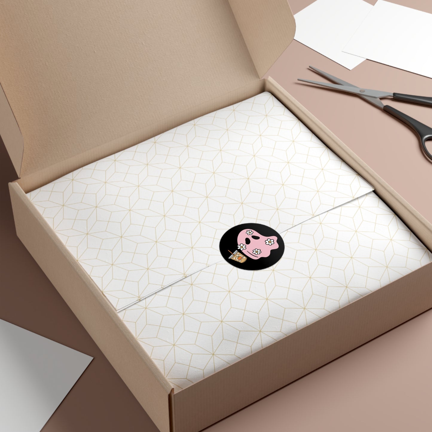 Pink Flower Ghost, Water-Resistant Vinyl Sticker