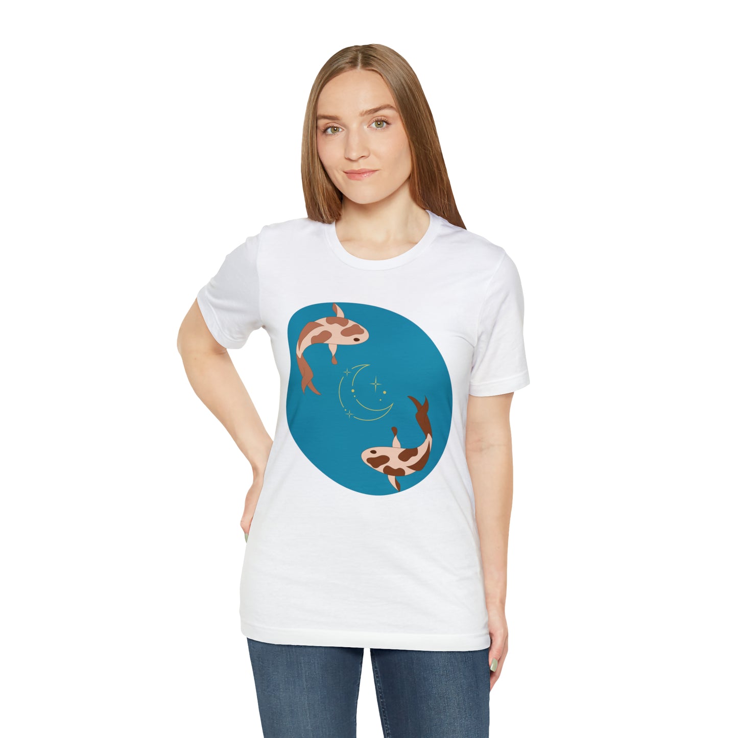 Blue Pond Moon Koi, Unisex Jersey Short Sleeve Tee