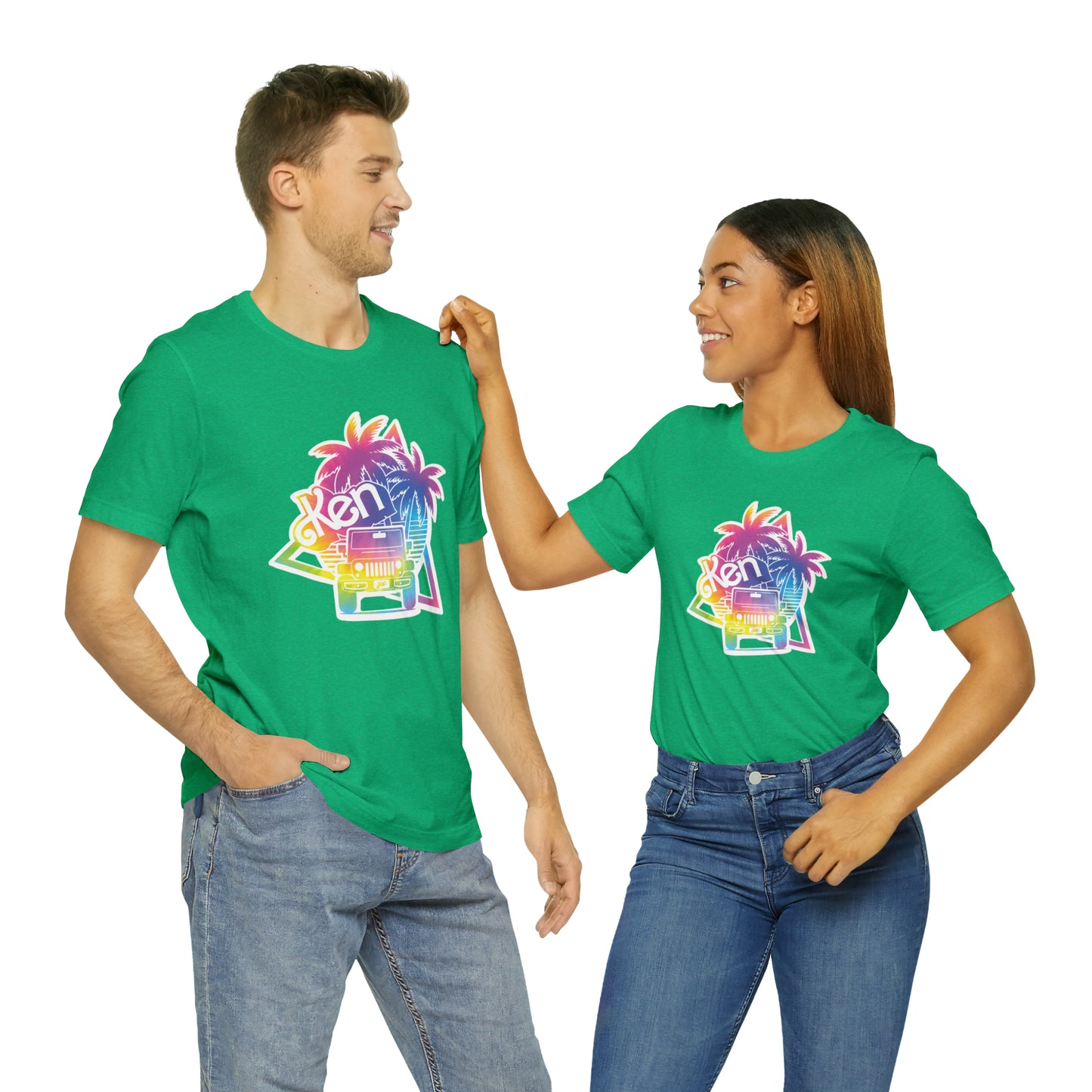 White sticker tie dye, Beep Beep KEN Jeep, Unisex Jersey Short Sleeve Tee