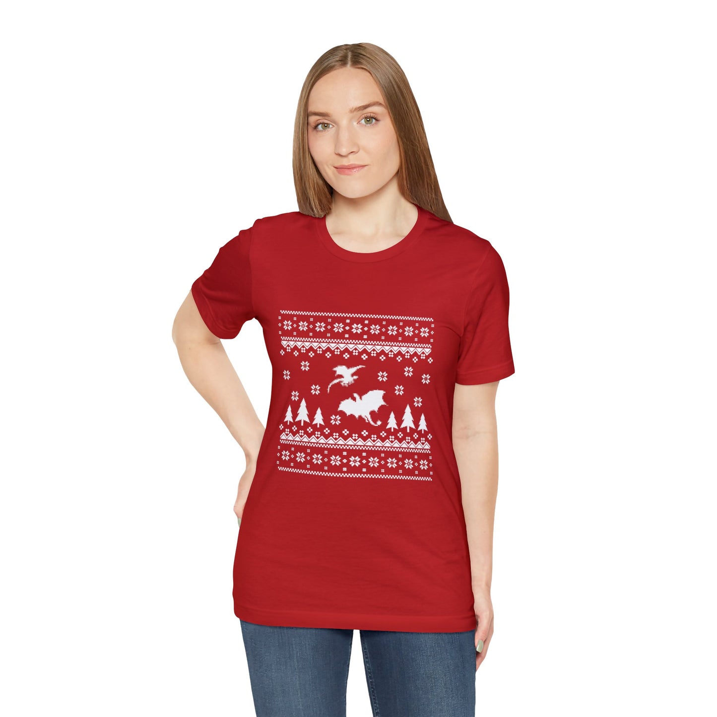8-bit Fair Isle Dragon Christmas Version 5 - Unisex T-shirt
