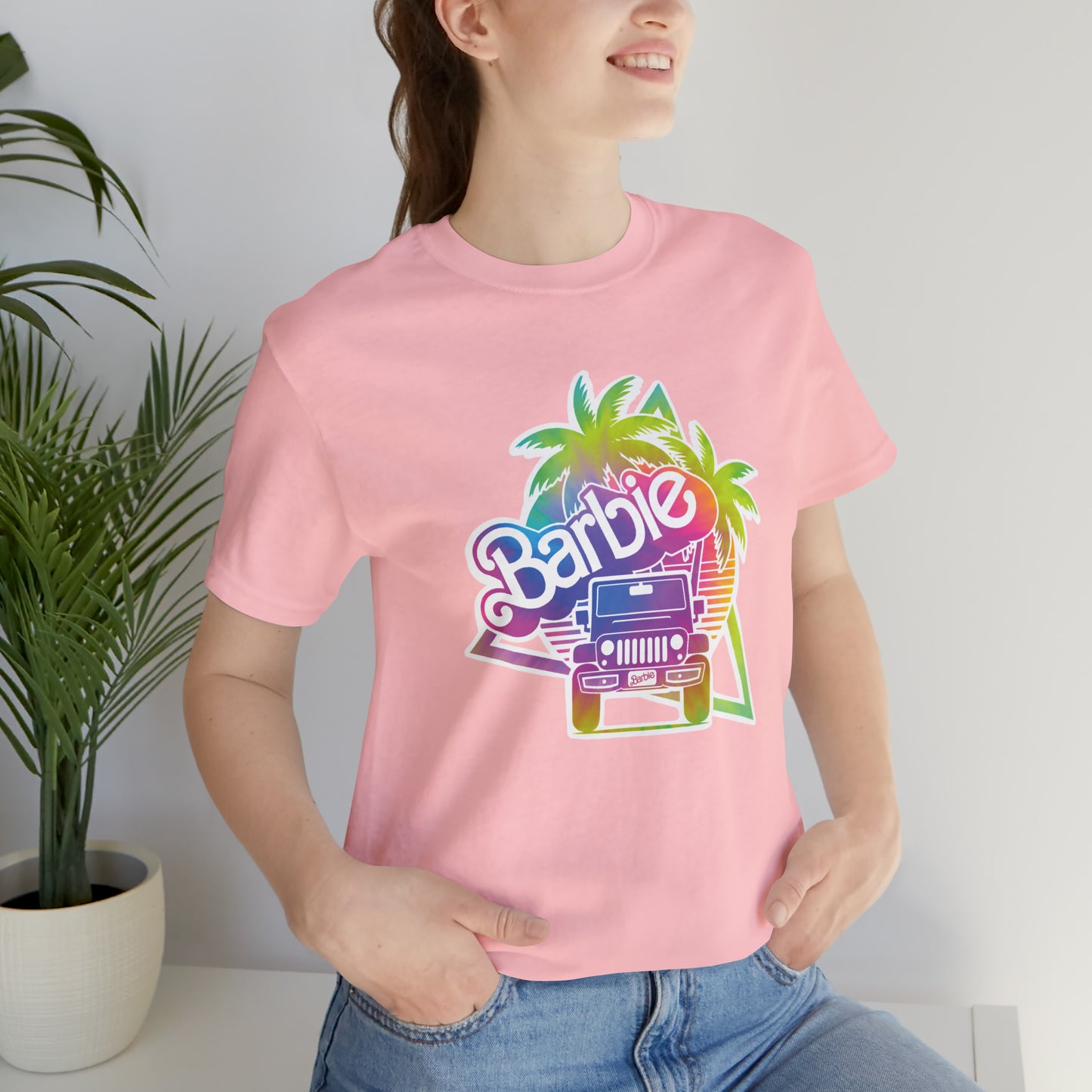Tie dye 1, Beep Beep Barbie Jeep, Unisex Jersey Short Sleeve Tee