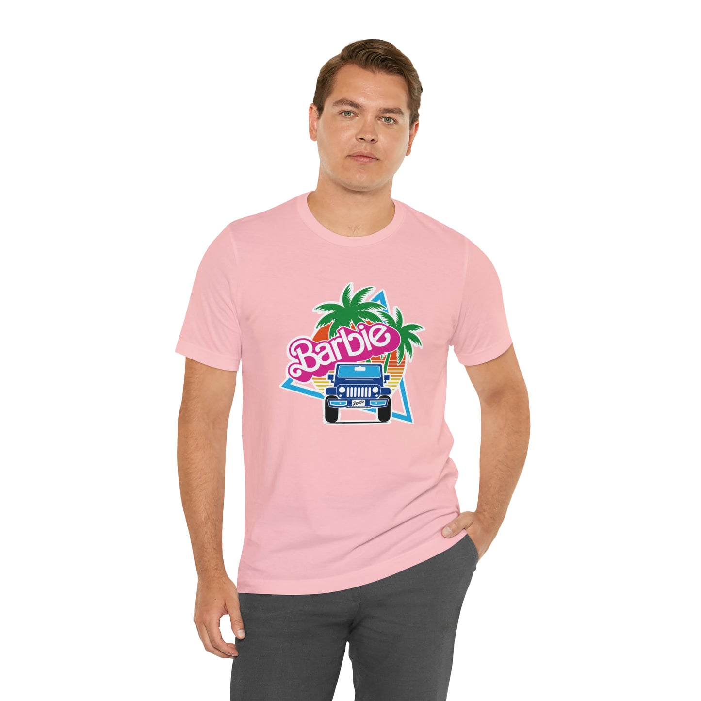 Two blue Barbie, Beep Beep Barbie Jeep, Unisex Jersey Short Sleeve Tee