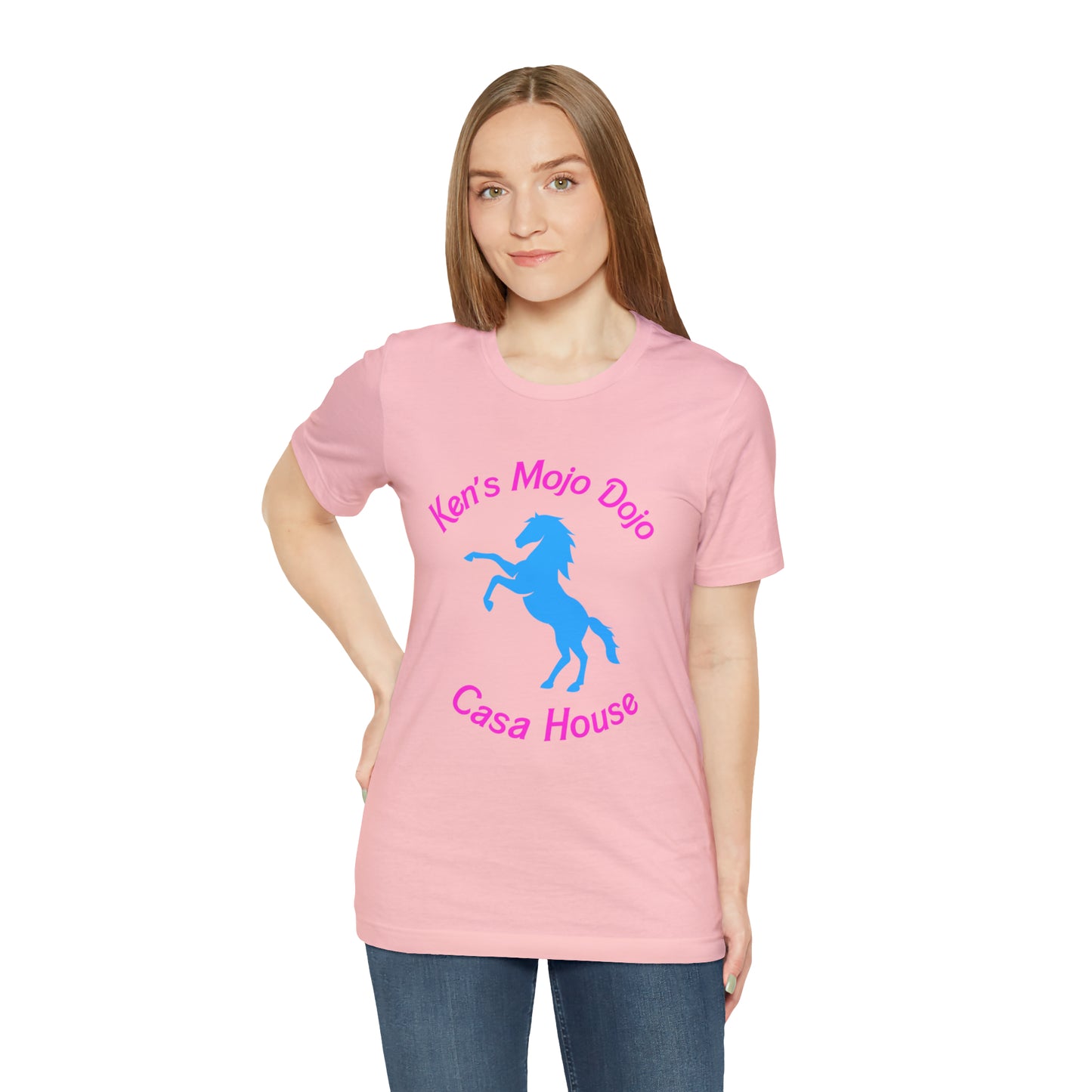 Neon Pink and Blue: Ken's Mojo Dojo Casa House, Unisex Jersey Short Sleeve Tee