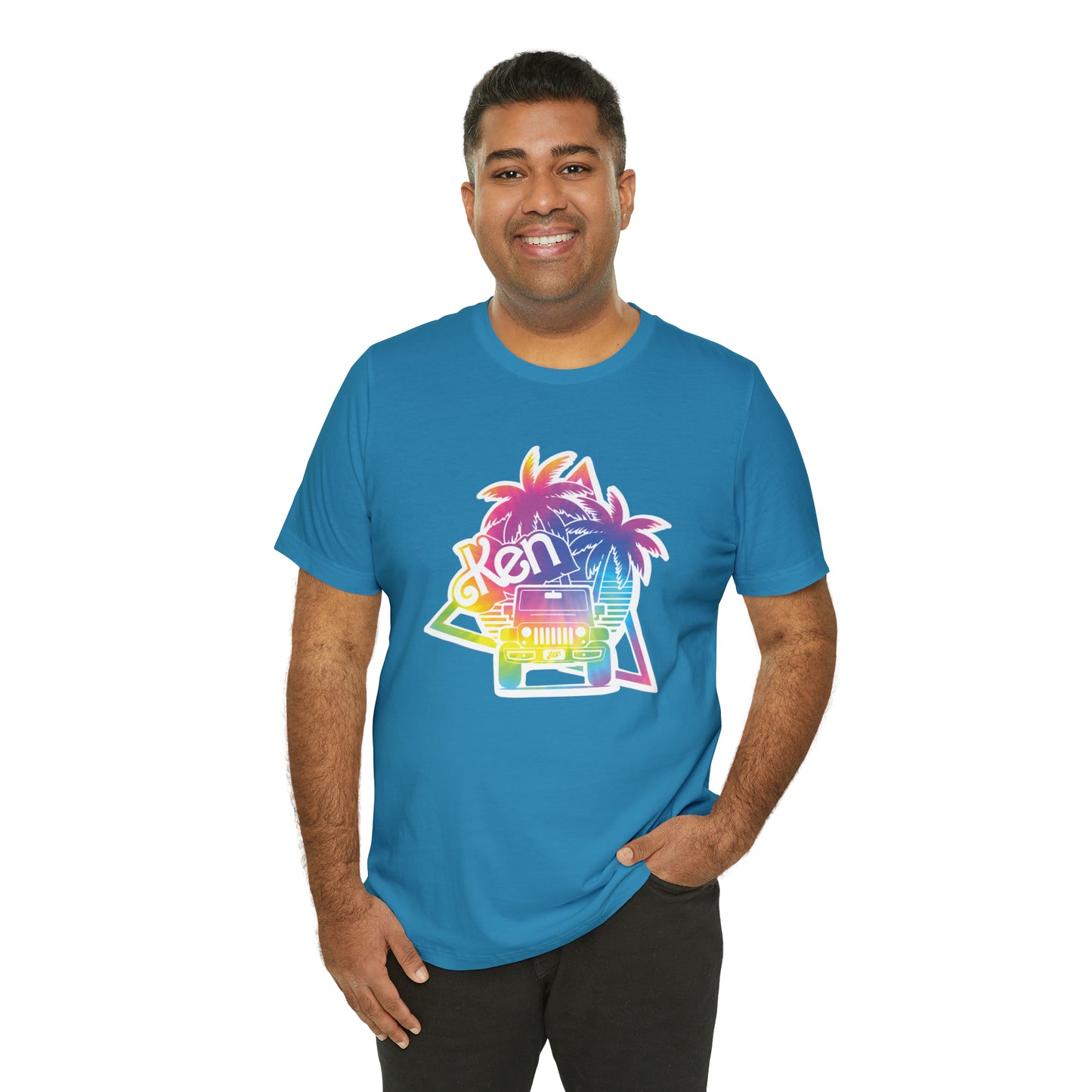 White sticker tie dye, Beep Beep KEN Jeep, Unisex Jersey Short Sleeve Tee