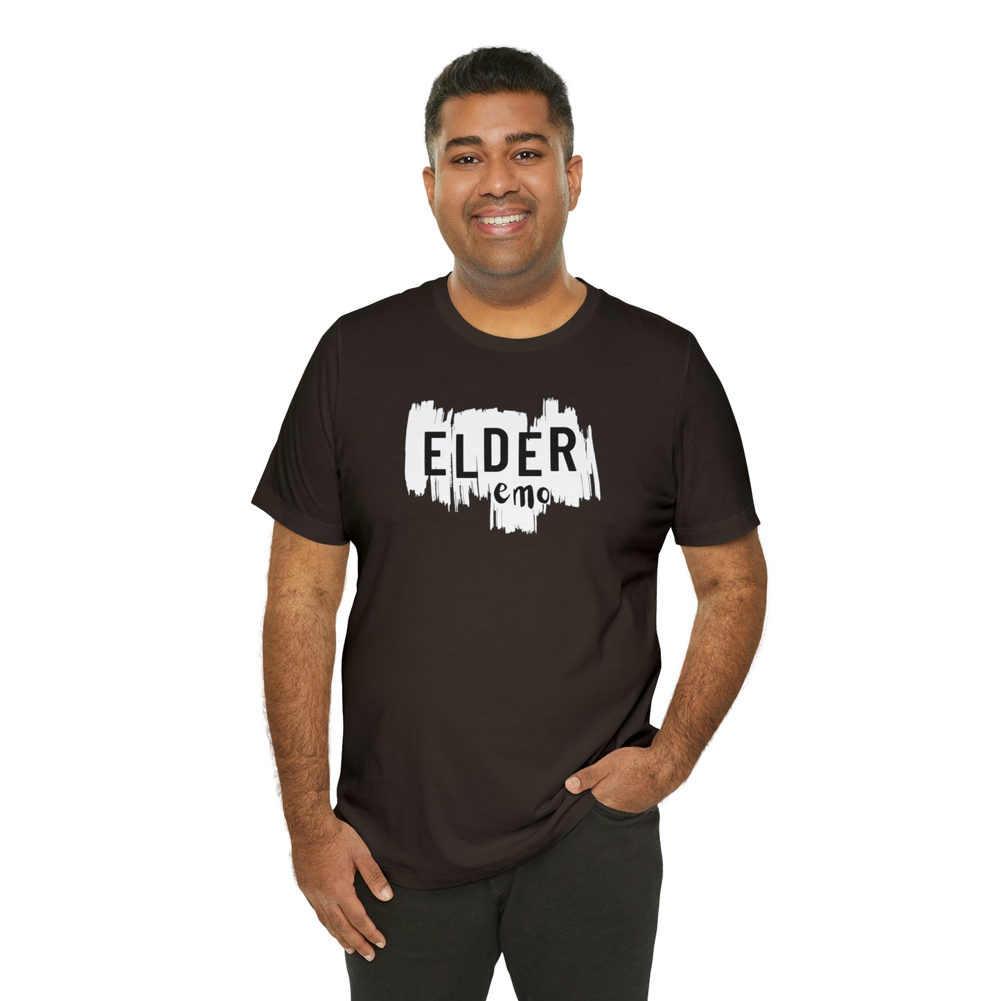 Vertical paint WHITE LETTER Elder Emo, Unisex Jersey Short Sleeve Tee