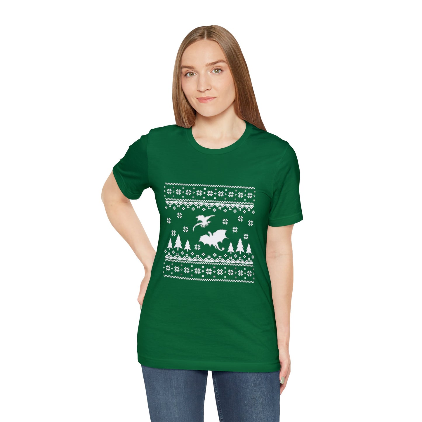 8-bit Fair Isle Dragon Christmas Version 5 - Unisex T-shirt
