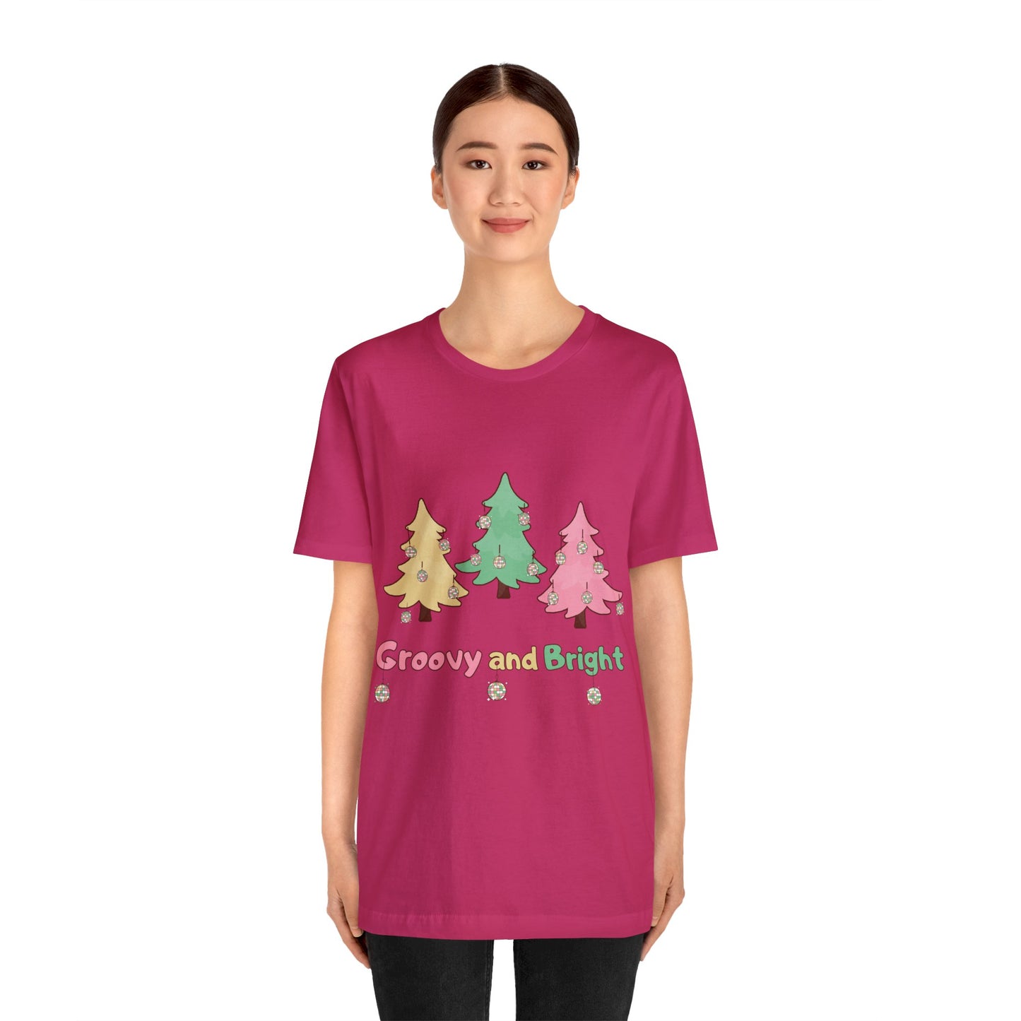 Pink Trees Farm Groovy and Bright Jingle Disco Ball on back - Unisex T-shirt