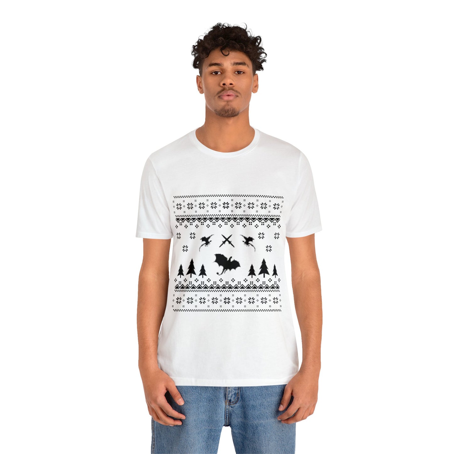8-bit Fair Isle Dragon Christmas - Version 4 - Unisex T-shirt
