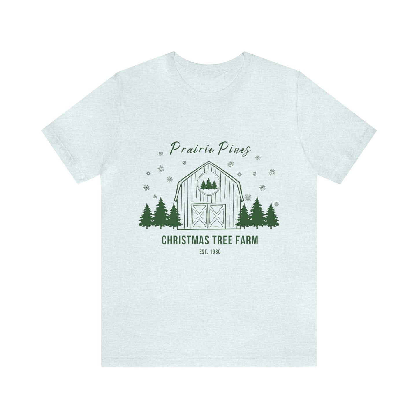 Green Text Prairie Pines with back design Thick and Sprucey Christmas Trees - Unisex T-shirt