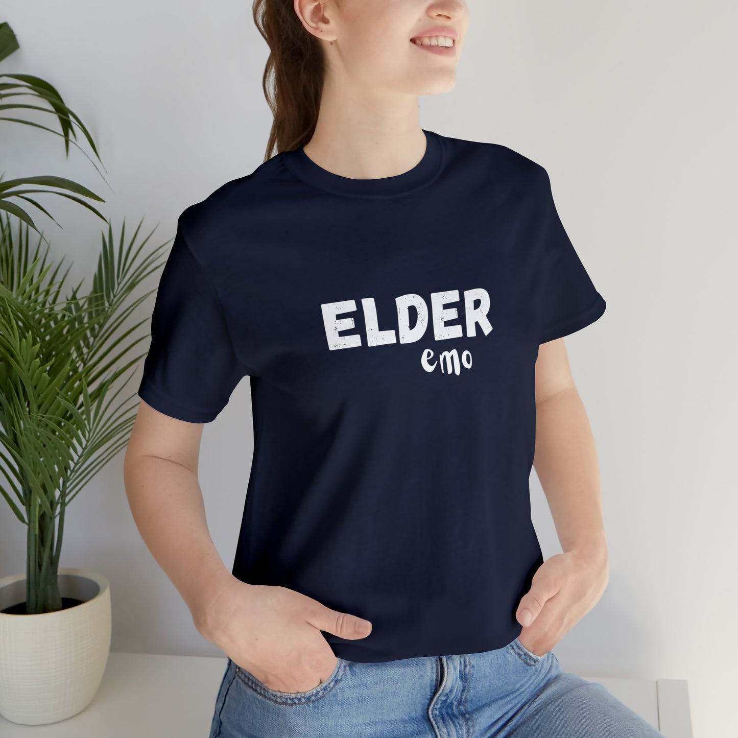 No paint WHITE LETTER Elder Emo, Unisex Jersey Short Sleeve Tee