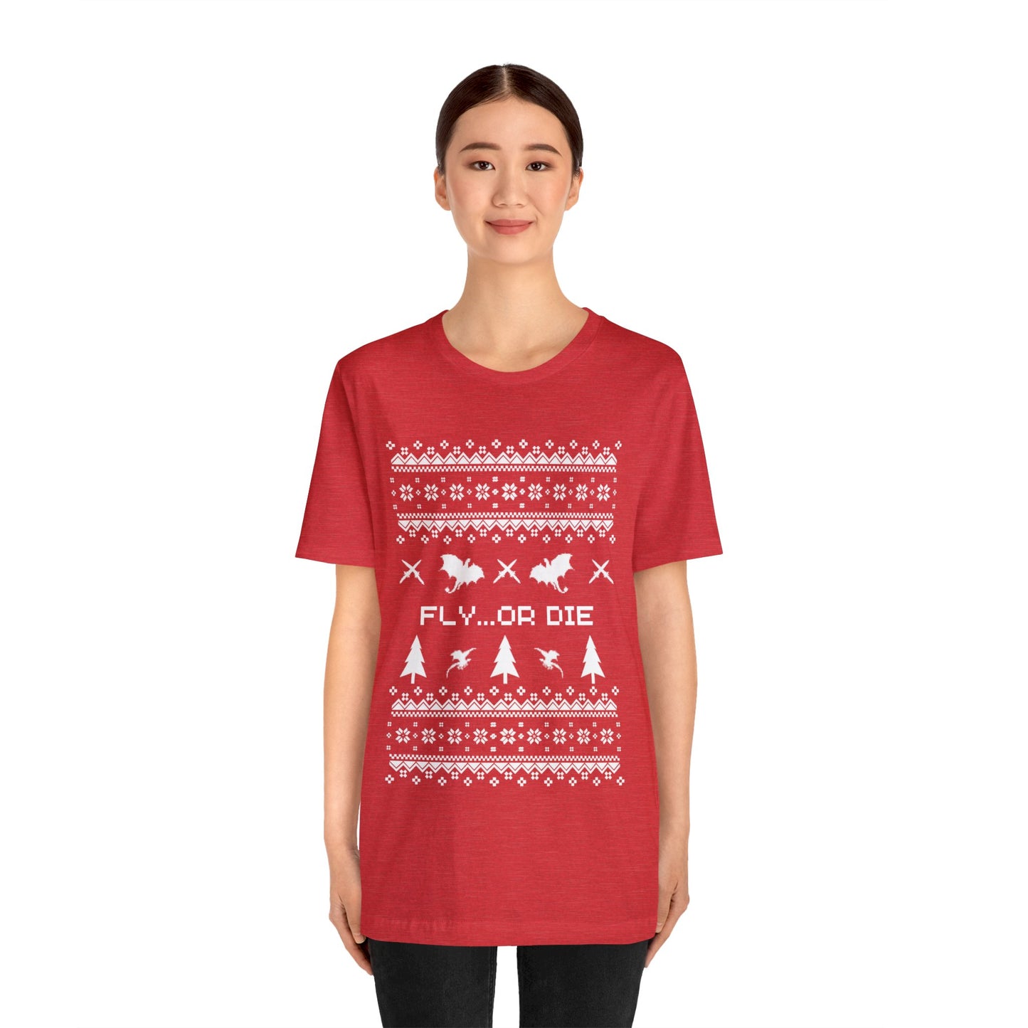8-bit Fair Isle Dragon Christmas - Version 2 - Unisex T-shirt