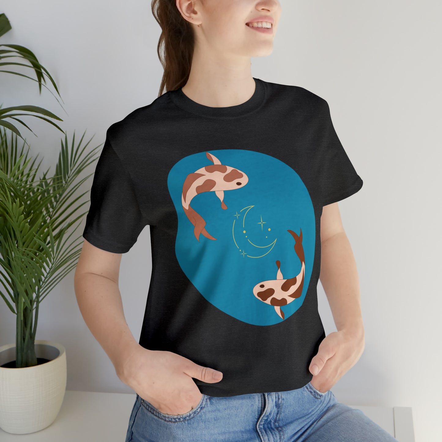 Blue Pond Moon Koi, Unisex Jersey Short Sleeve Tee
