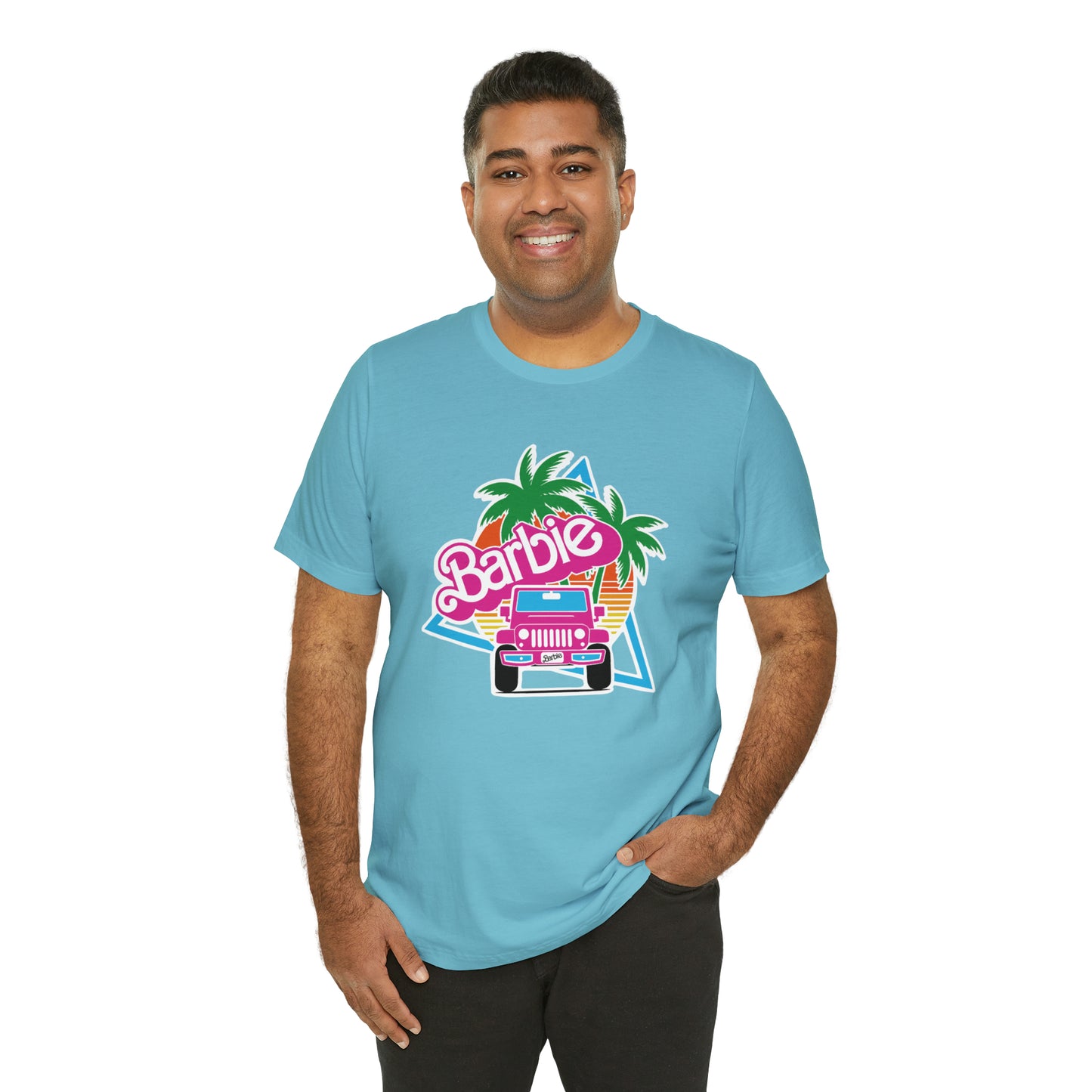 Signature Pink Barbie, Beep Beep Barbie Jeep, Unisex Jersey Short Sleeve Tee