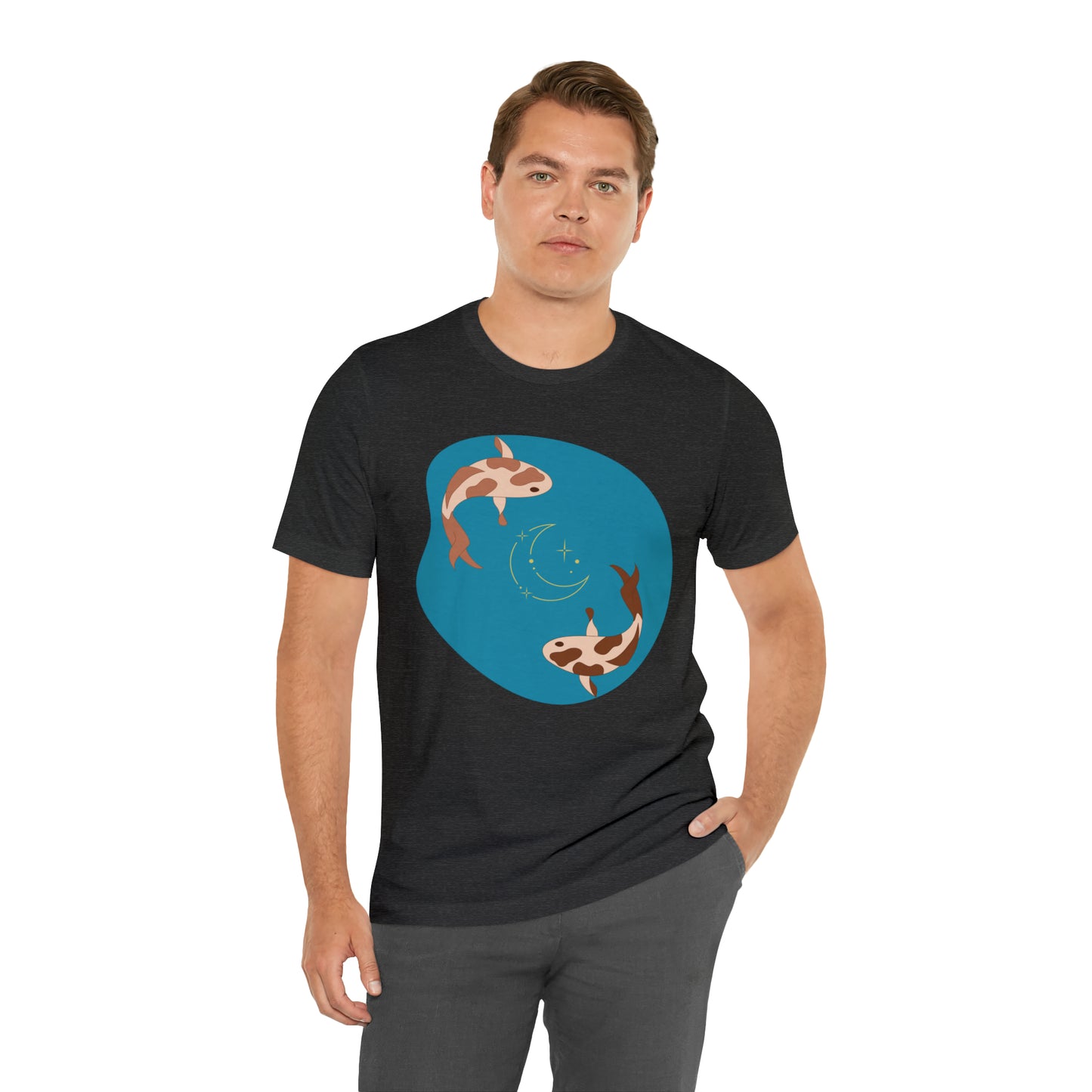Blue Pond Moon Koi, Unisex Jersey Short Sleeve Tee