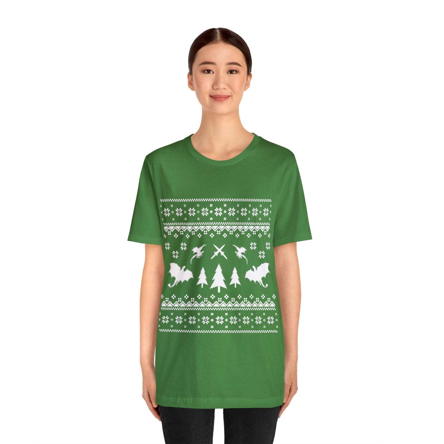 8-bit Fair Isle Dragon Christmas - Version 3 - Unisex T-shirt