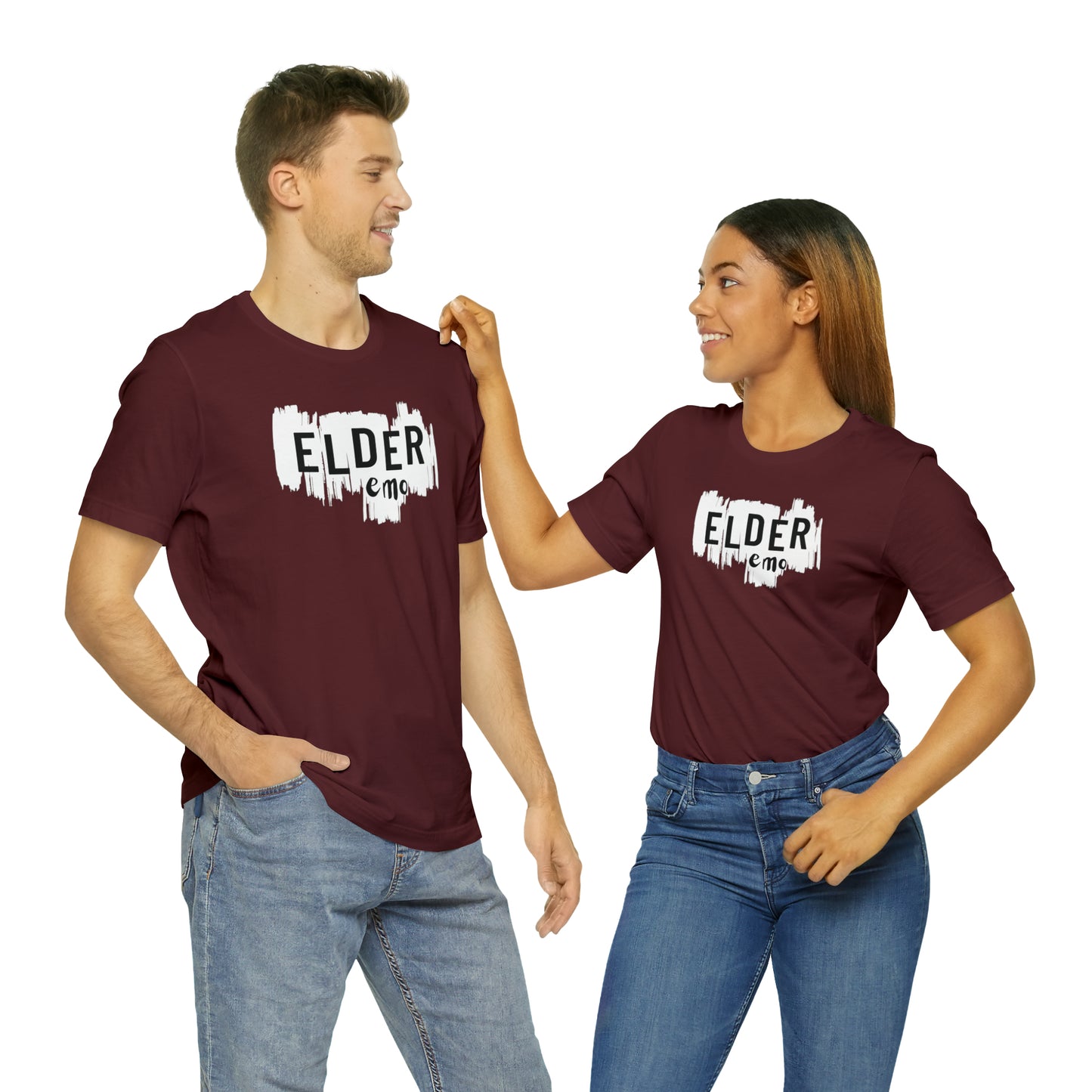 Vertical paint WHITE LETTER Elder Emo, Unisex Jersey Short Sleeve Tee