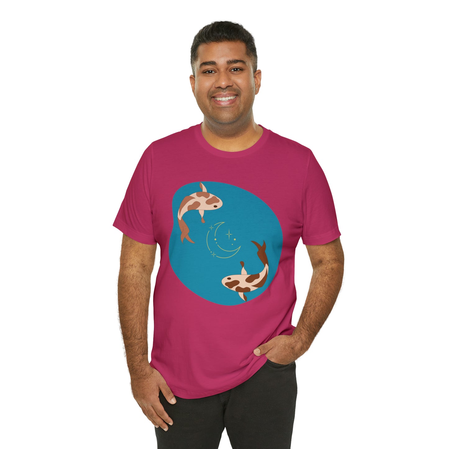 Blue Pond Moon Koi, Unisex Jersey Short Sleeve Tee