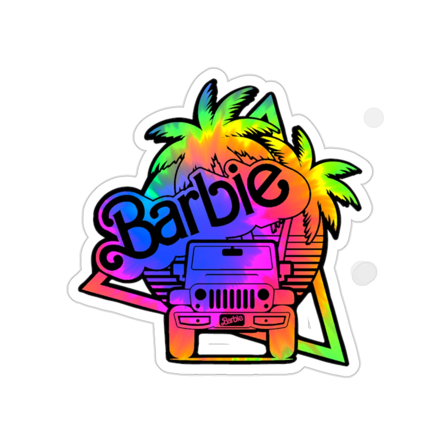 Dark Tie Dye Barbie Jeep Sticker, 2 size options