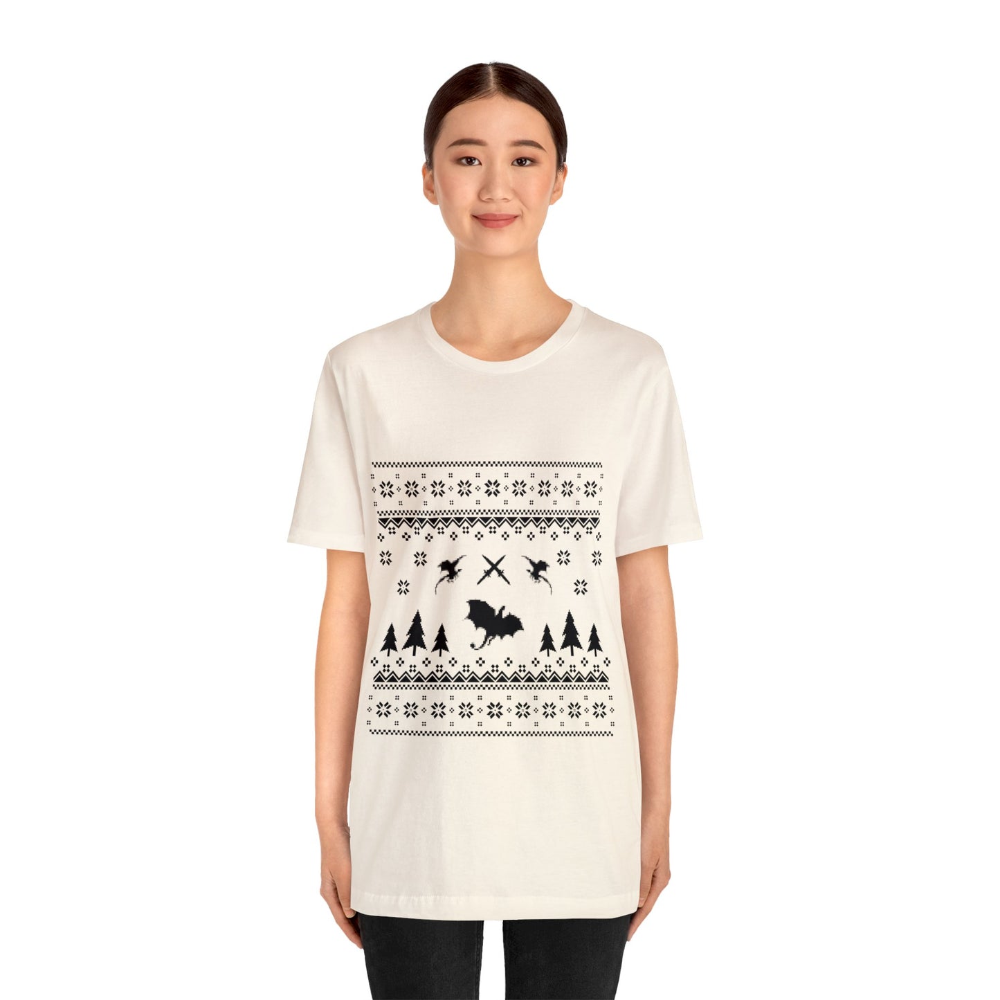 8-bit Fair Isle Dragon Christmas - Version 4 - Unisex T-shirt