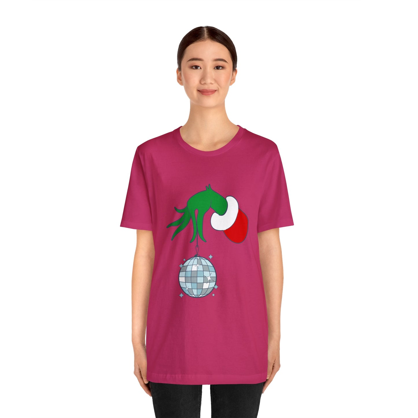 Back design - Grinchy Groovy and Bright Jingle Disco Ball - Unisex T-shirt