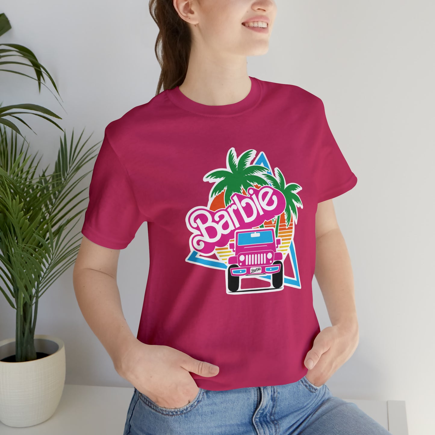 Signature Pink Barbie, Beep Beep Barbie Jeep, Unisex Jersey Short Sleeve Tee