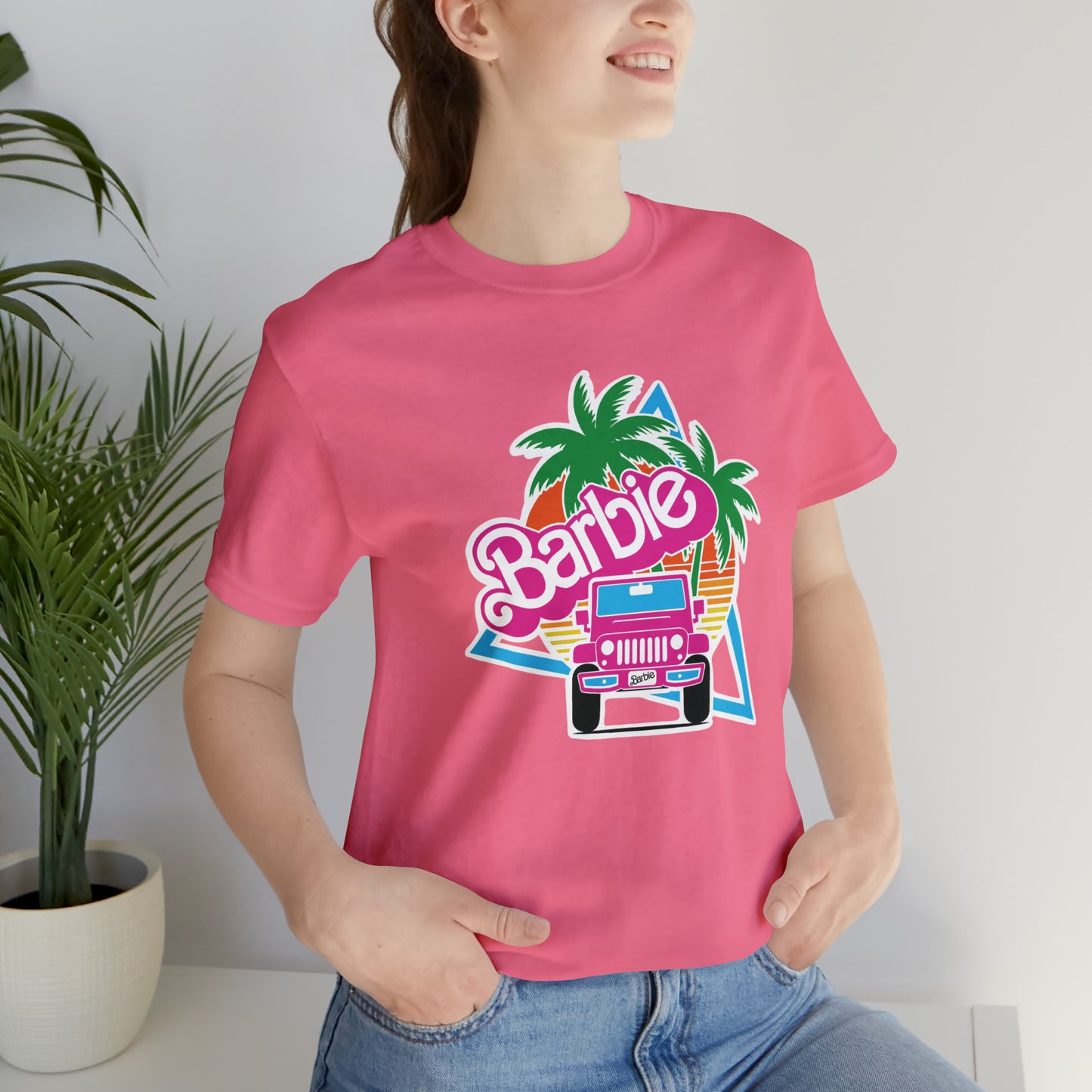 Signature Pink Barbie, Beep Beep Barbie Jeep, Unisex Jersey Short Sleeve Tee