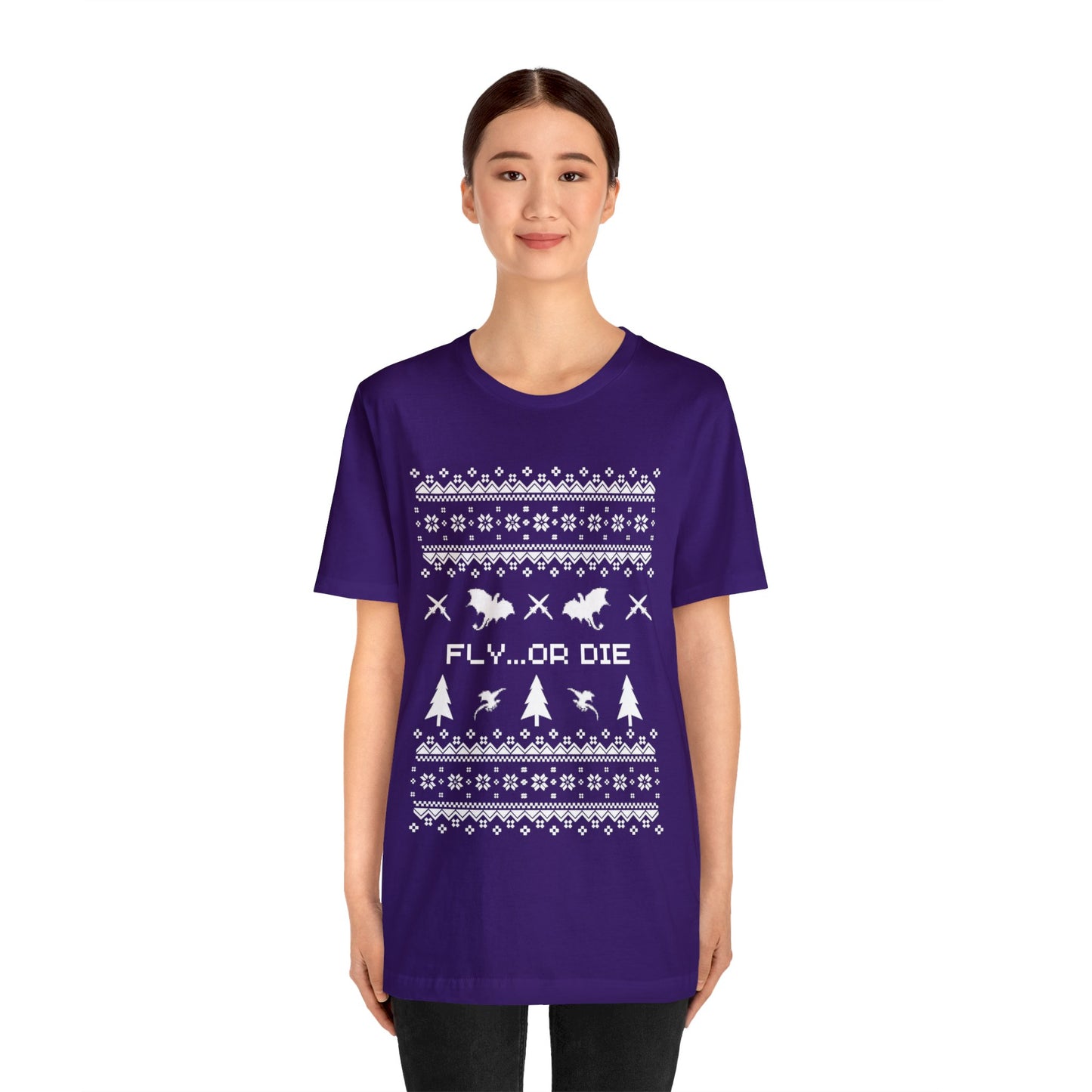8-bit Fair Isle Dragon Christmas - Version 2 - Unisex T-shirt