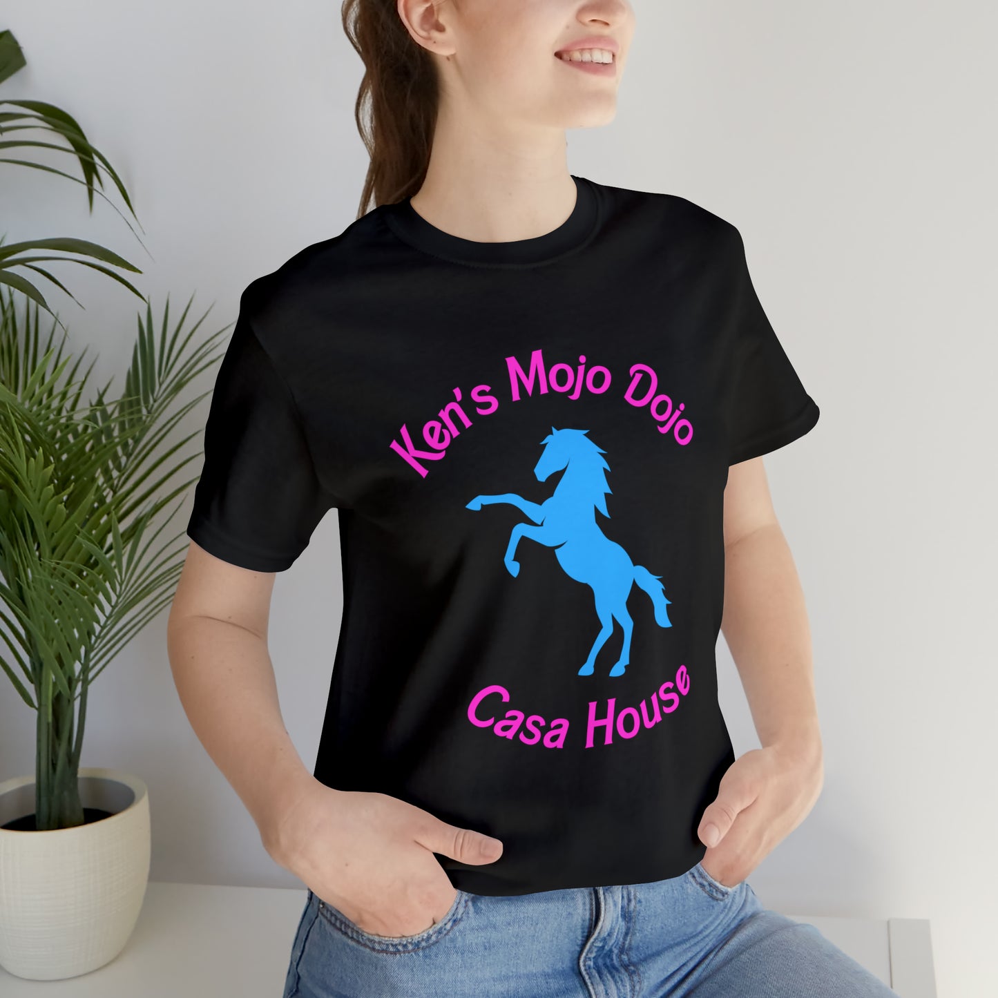 Neon Pink and Blue: Ken's Mojo Dojo Casa House, Unisex Jersey Short Sleeve Tee
