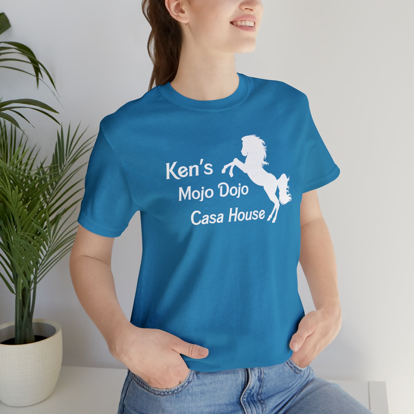White Silhouette Horse, Mojo Dojo Casa House, Unisex Jersey Short Sleeve Tee