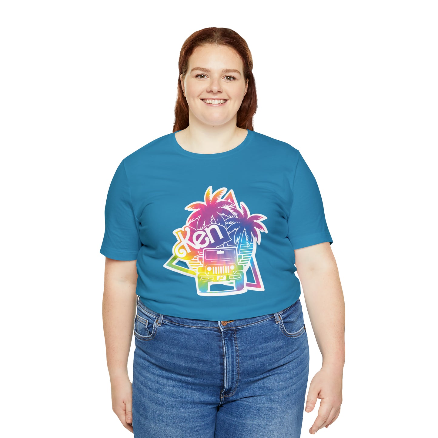 White sticker tie dye, Beep Beep KEN Jeep, Unisex Jersey Short Sleeve Tee