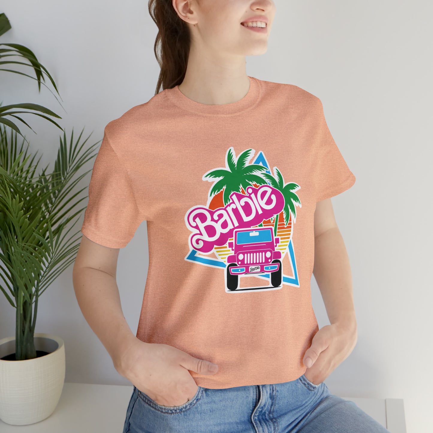 Signature Pink Barbie, Beep Beep Barbie Jeep, Unisex Jersey Short Sleeve Tee
