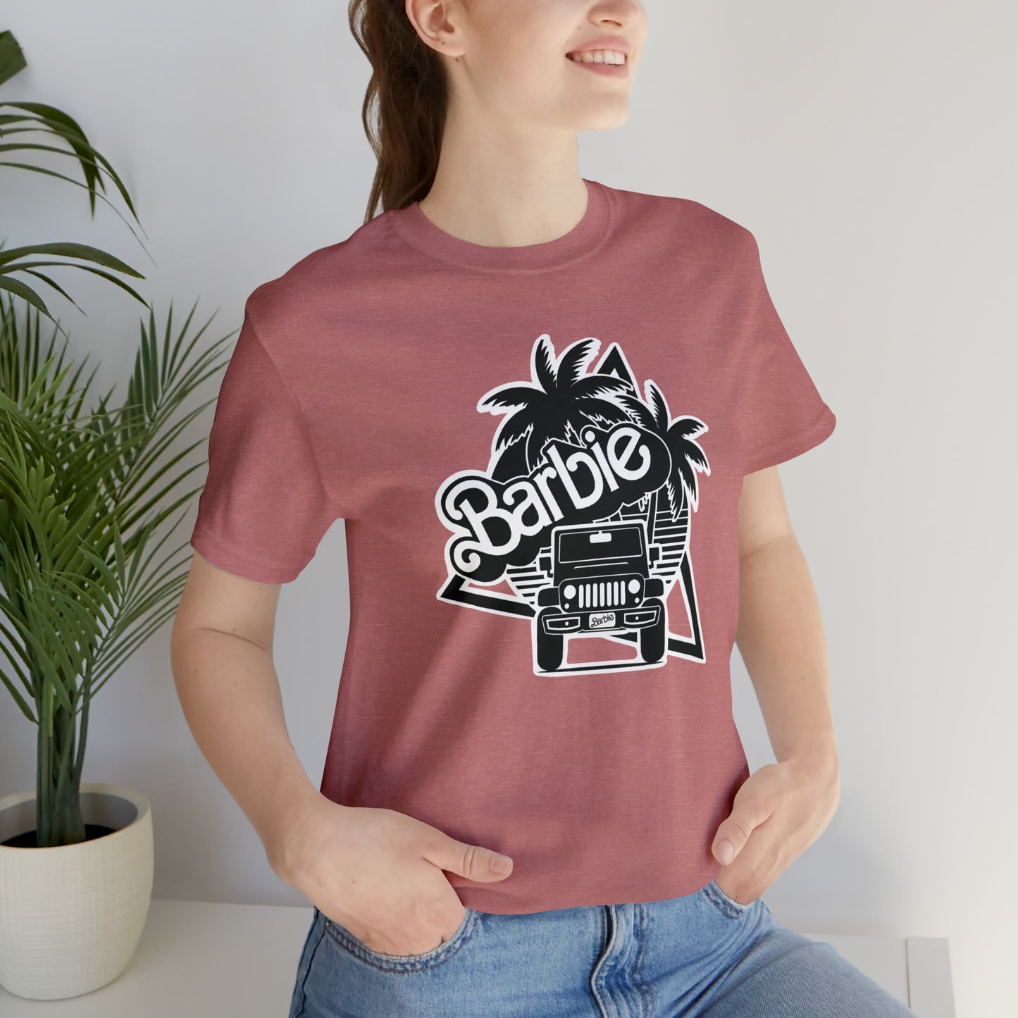 Black and White, Beep Beep Barbie Jeep, Unisex Jersey Short Sleeve Tee