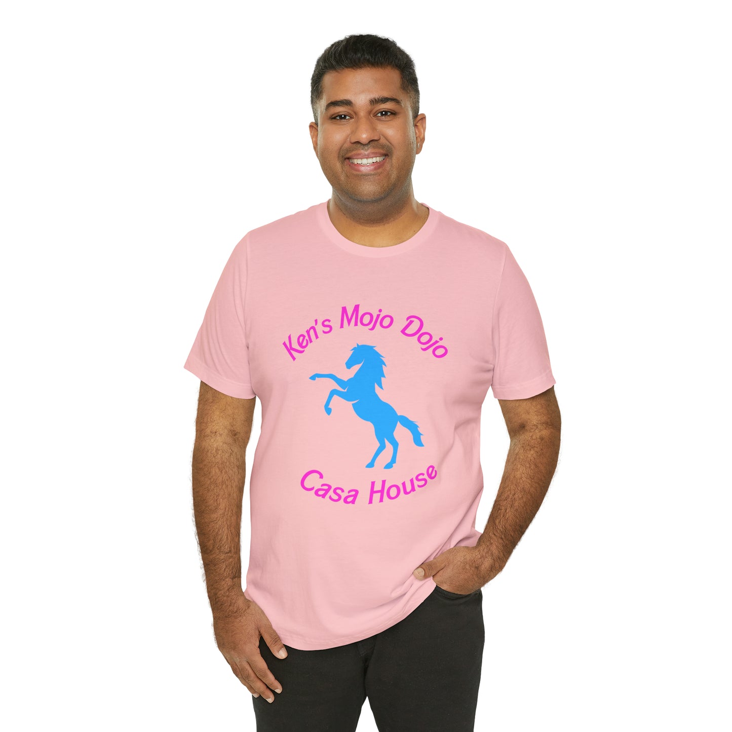 Neon Pink and Blue: Ken's Mojo Dojo Casa House, Unisex Jersey Short Sleeve Tee