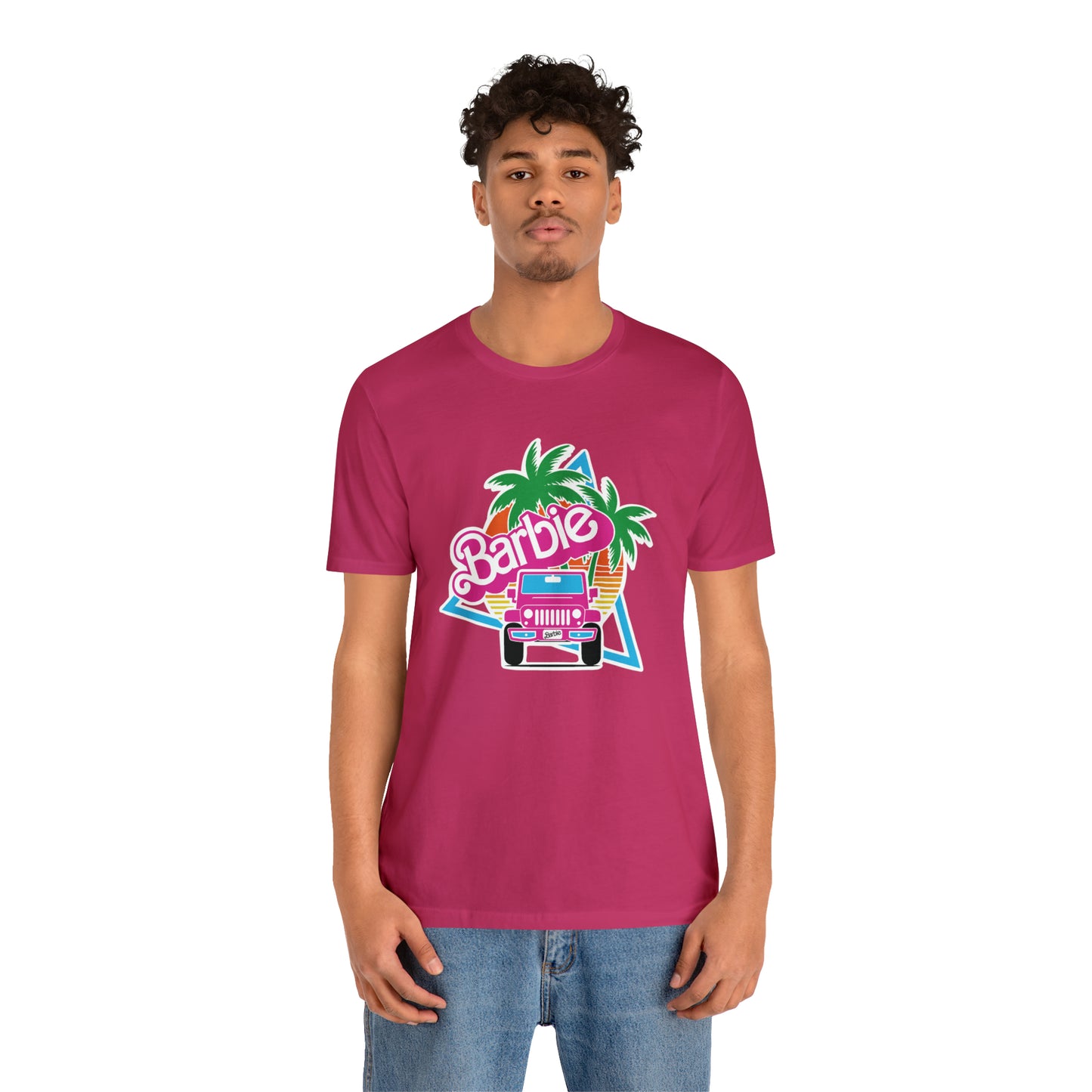 Signature Pink Barbie, Beep Beep Barbie Jeep, Unisex Jersey Short Sleeve Tee