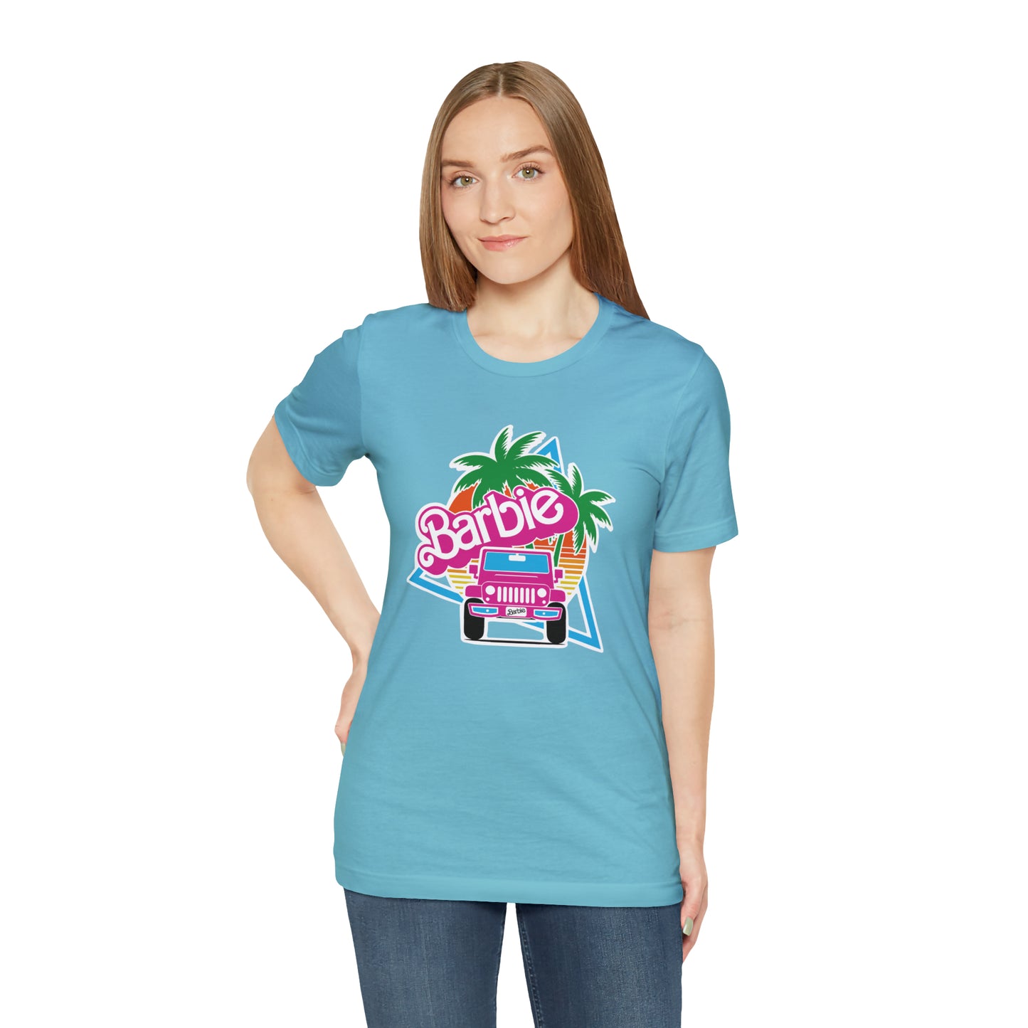 Signature Pink Barbie, Beep Beep Barbie Jeep, Unisex Jersey Short Sleeve Tee