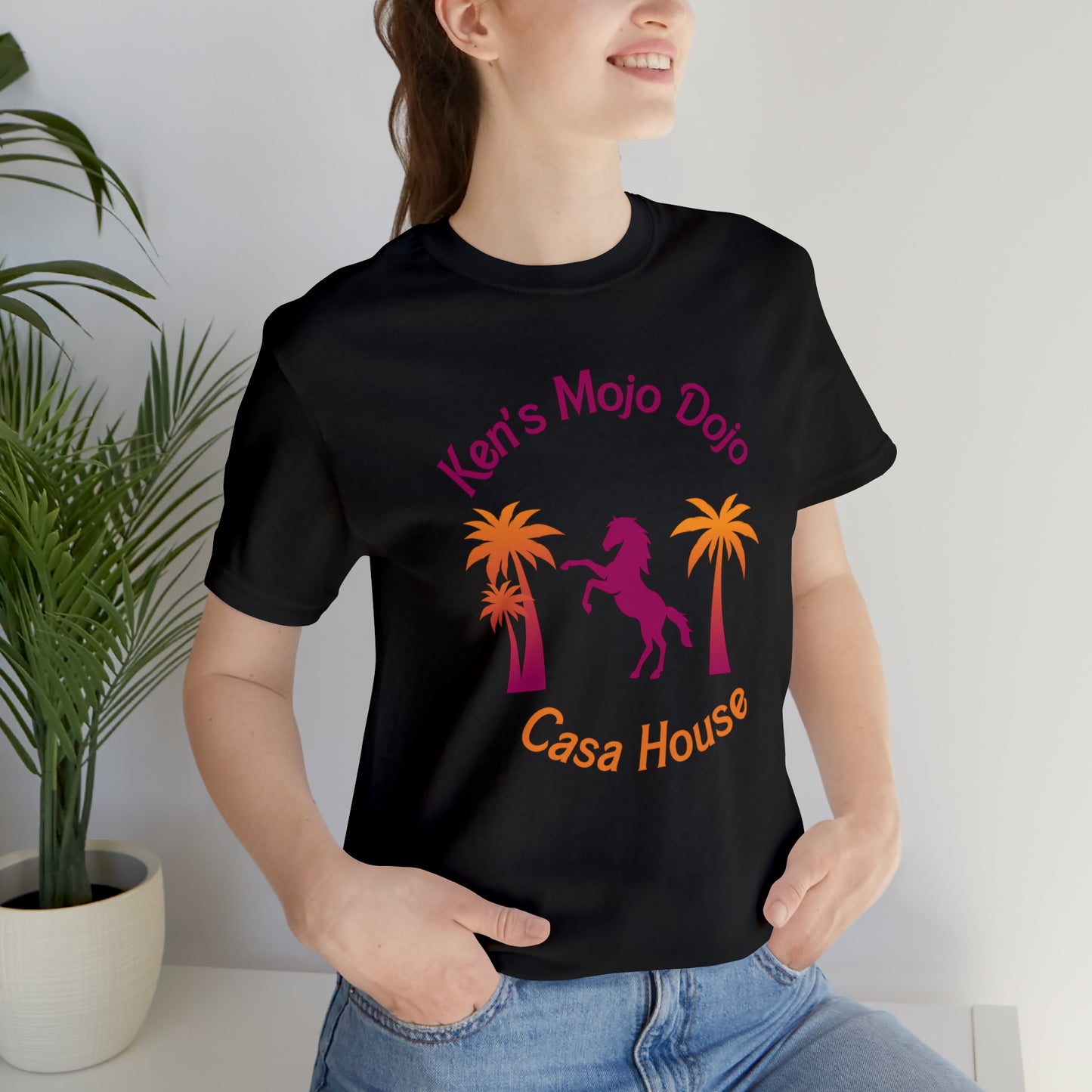 Warm Neon Palm Horse, Mojo Dojo Casa House, Unisex Jersey Short Sleeve Tee